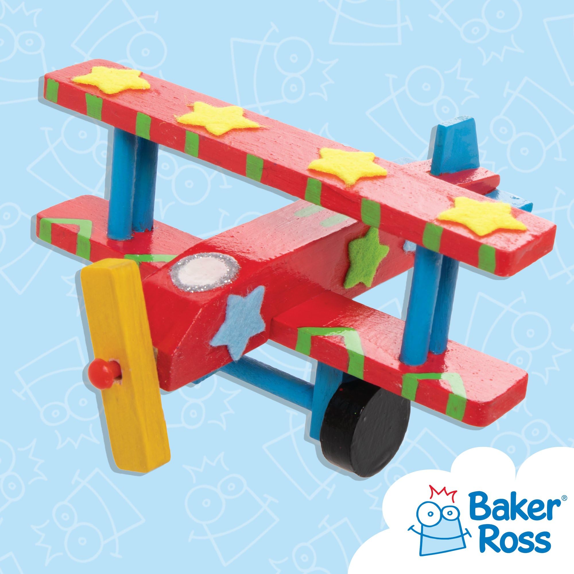 Baker Ross 3D Wooden Aeroplane Kits (Pack of 2) - Pre-cut Wood Craft for Kids Ages 5+ 5