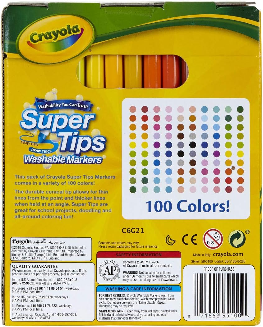 Crayola Super Tips Washable Markers (Pack of 100, Multi-Colour) 11