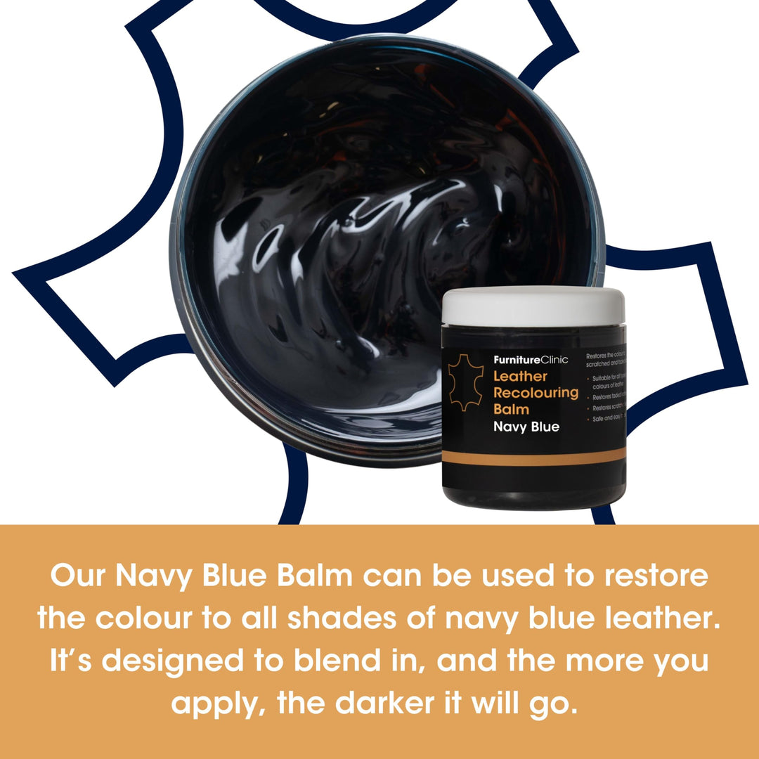 Furniture Clinic Leather Recolouring Balm - Navy Blue for Sofas, Car Seats & Shoes