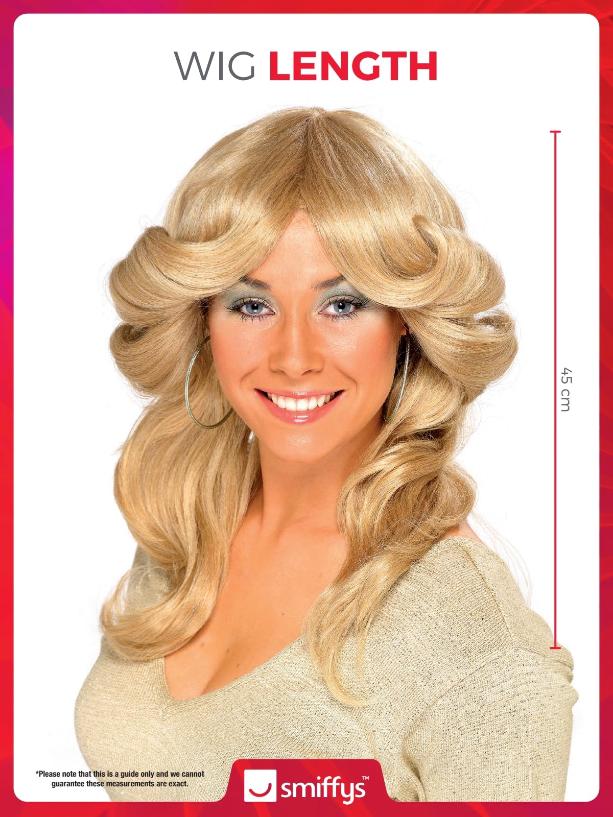 Smiffys 70s Disco Wig - Long Blonde Flick, Adult One Size