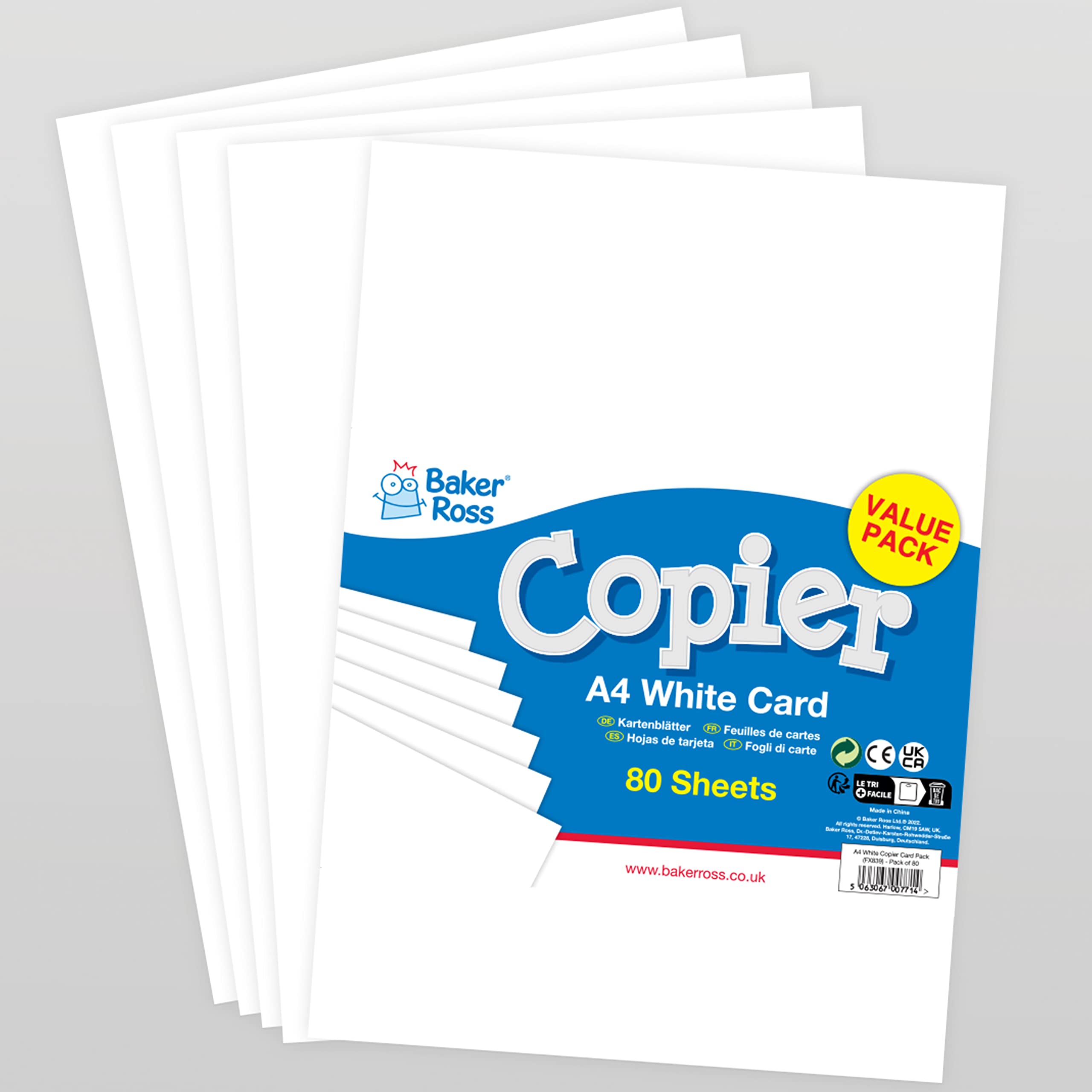 Baker Ross FX839 A4 White Copier Card Pack - 80 Sheets, 160gsm Craft Cardstock for School & Home Projects