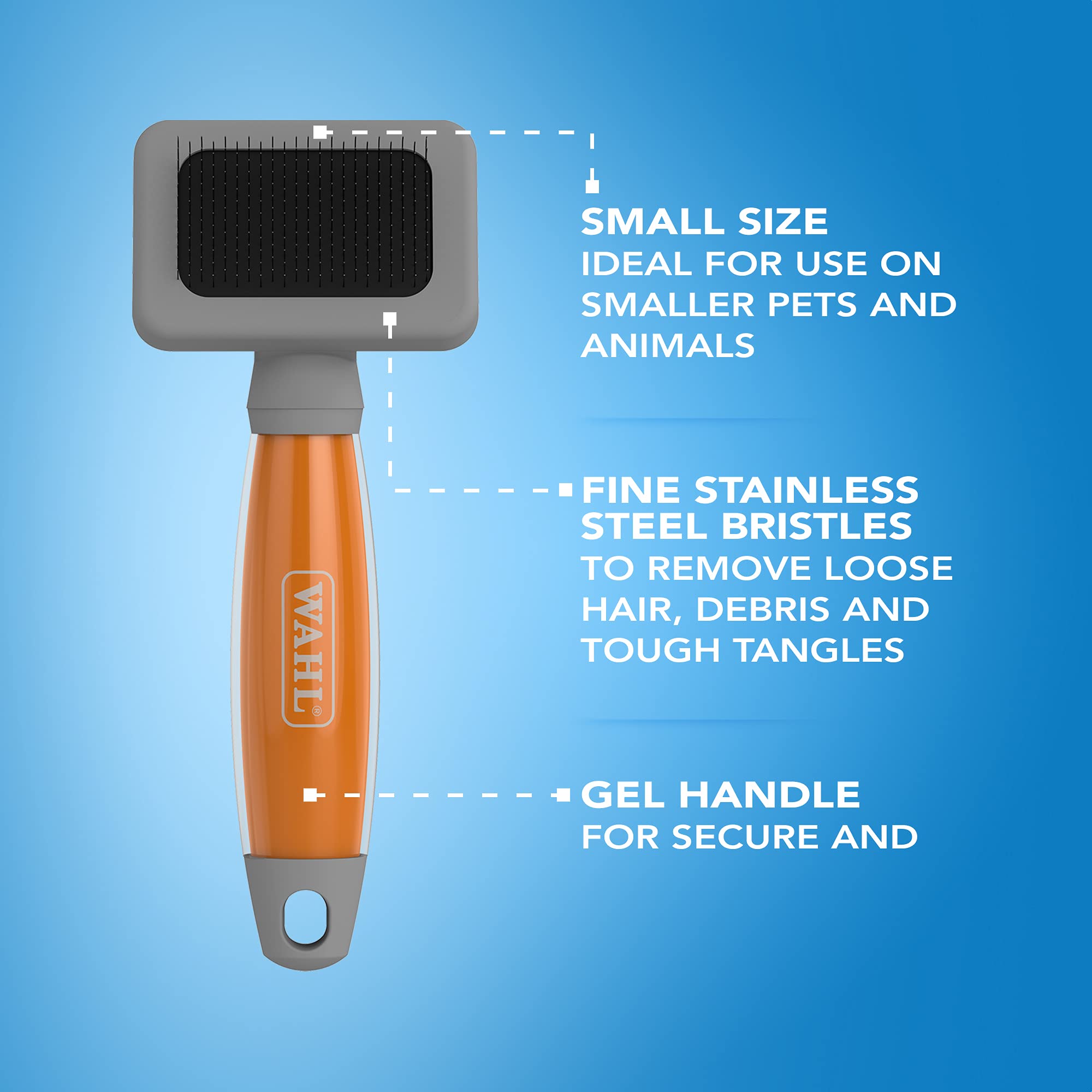 Wahl Small Slicker Brush - Ergonomic Gel Handle | Removes Tangles & Debris | For Small Dogs & Cats