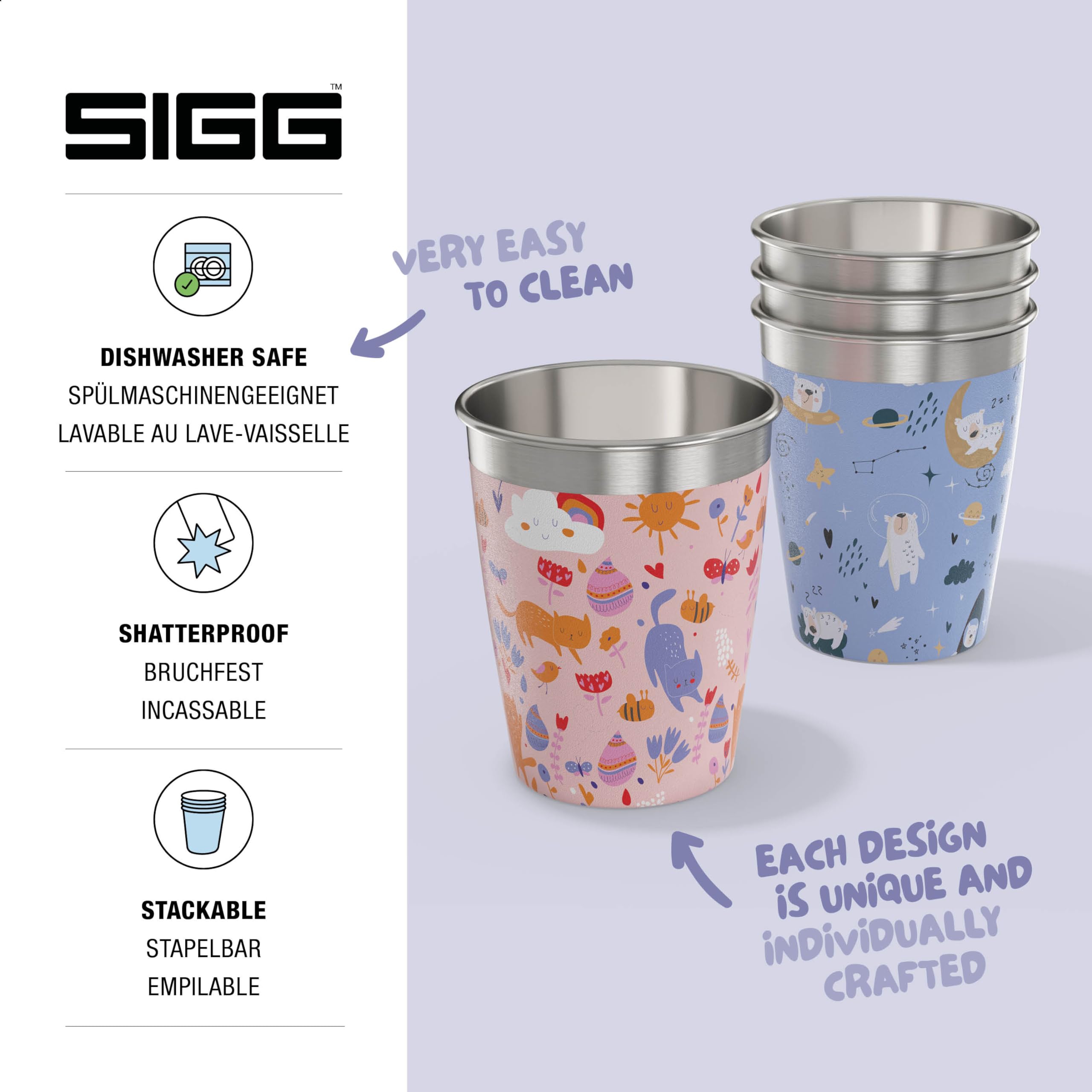 Sigg Kids Cup Set - 4x 0.35L Stainless Steel Drinking Cups, Daydream Design 3