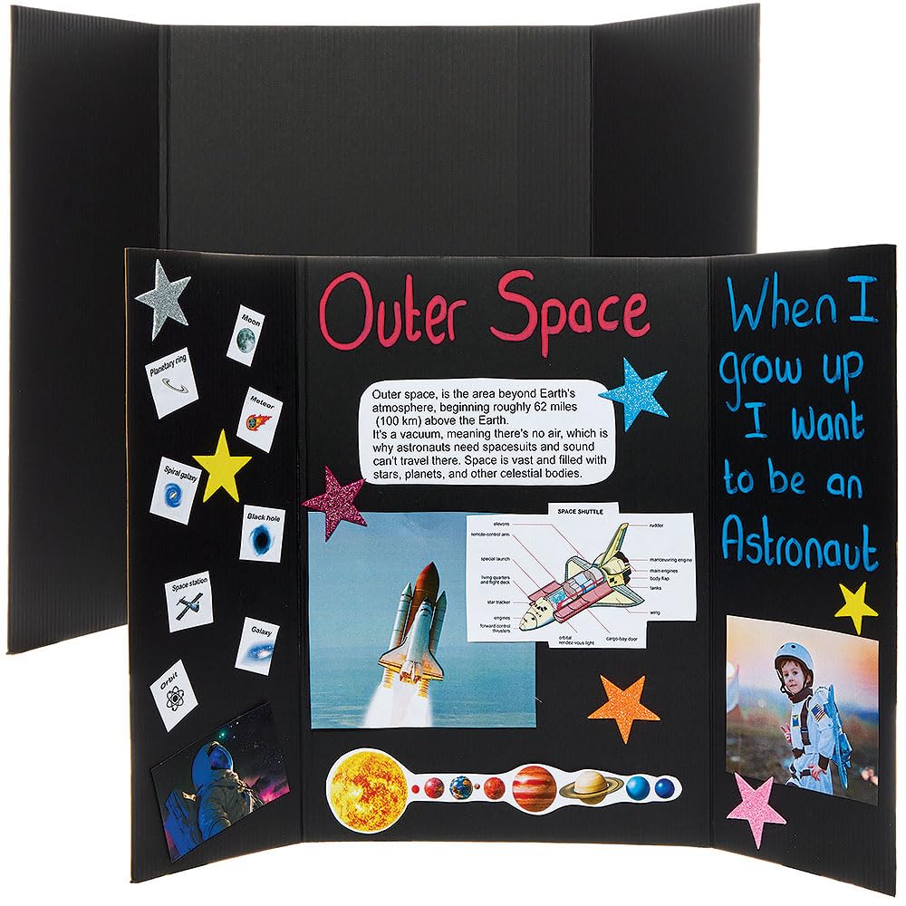 Baker Ross Small Black Presentation Boards - Tri-Fold, Reusable Display | Pack of 4 | 61cm x 41cm