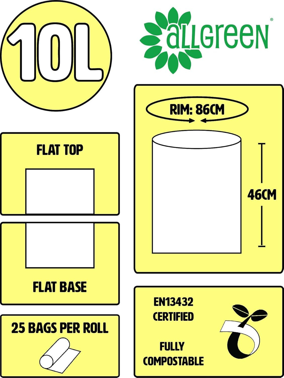 All-Green Compostable Liners for 10L Kitchen Caddy (75 Bags, Star Base Design)