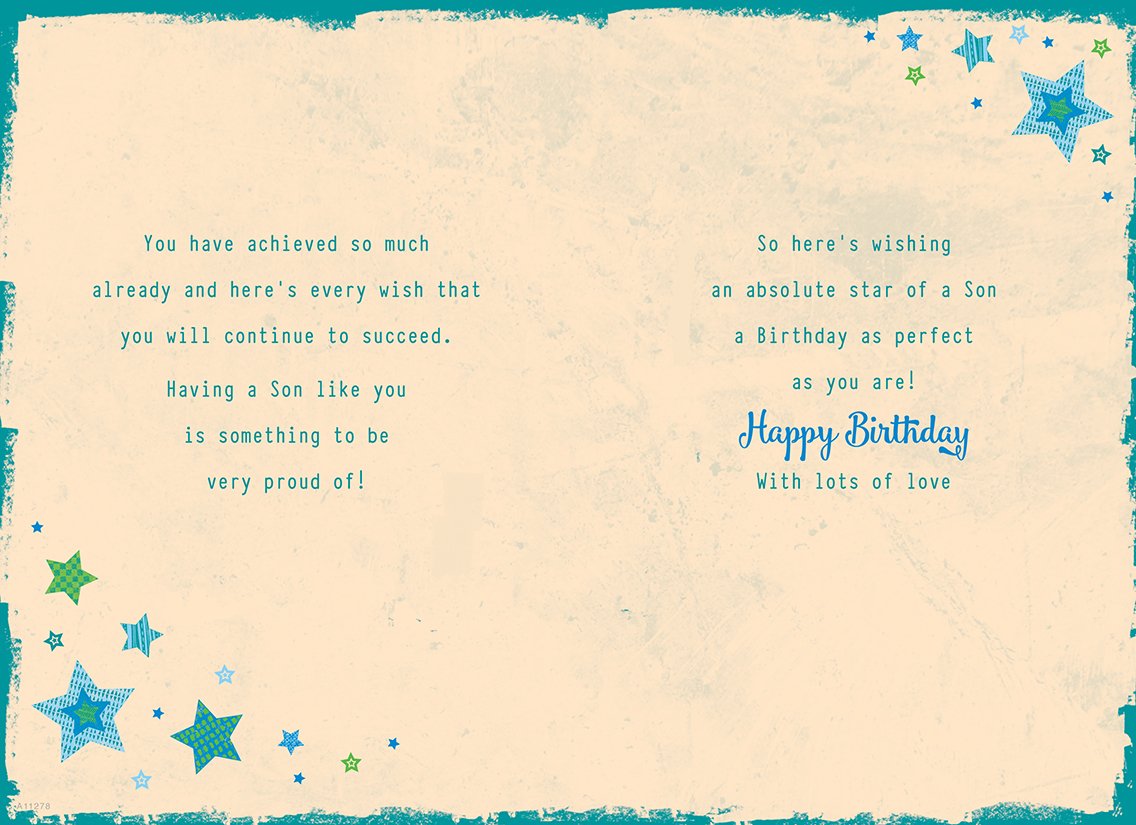 Piccadilly Greetings Son Birthday Card | 9 x 6 Inches | Blue Stars Design 2