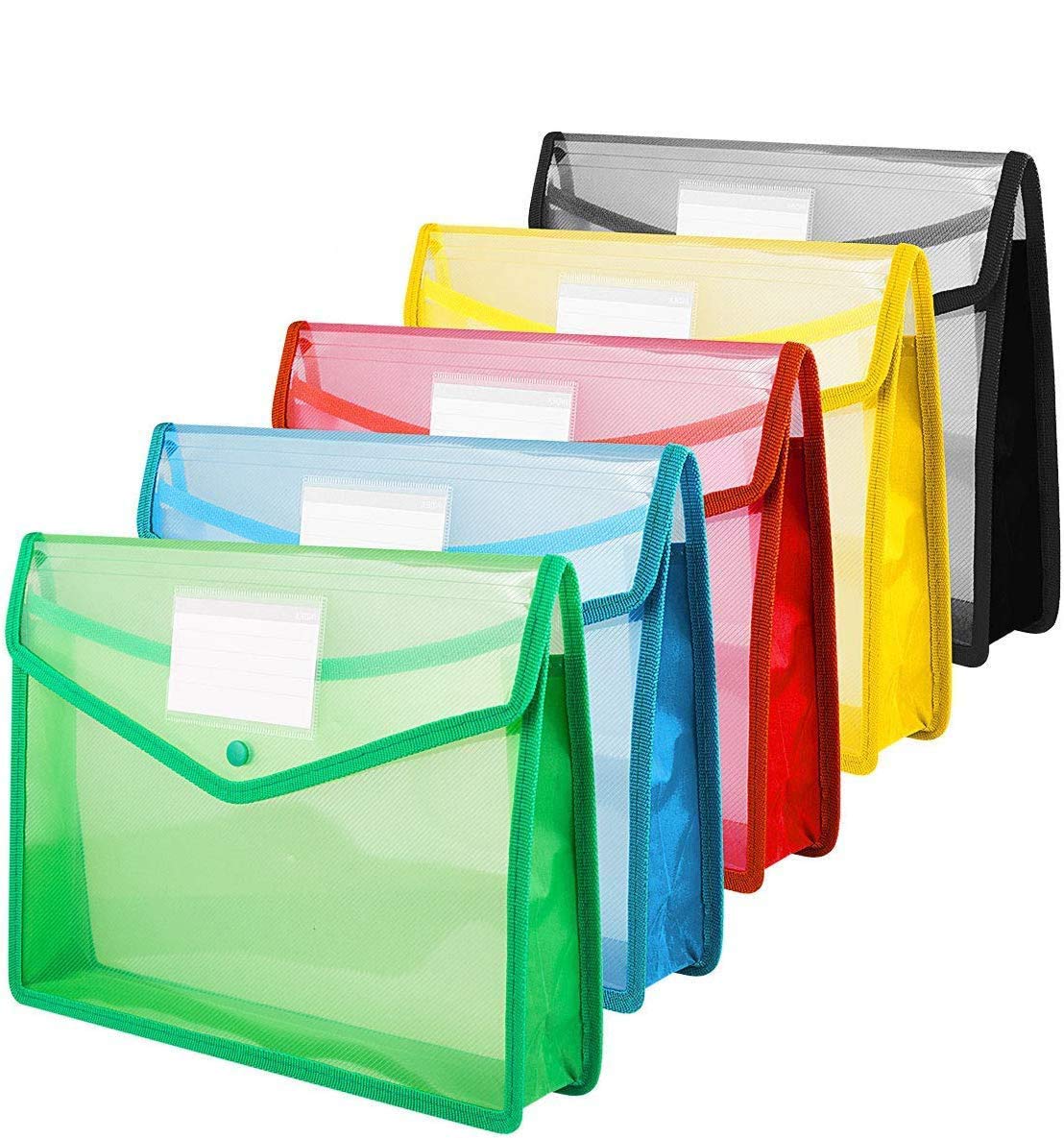 ASelected Document Pockets with Popper - A4 Plastic Envelope Wallets | 800 Sheet Capacity | Pack of 5