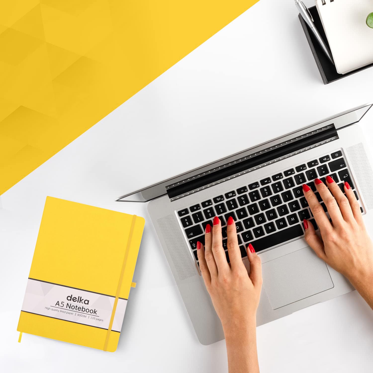delka A5 Notebook - 220 Pages Ruled Ivory Paper | Vegan Leather Soft Cover | Yellow 2