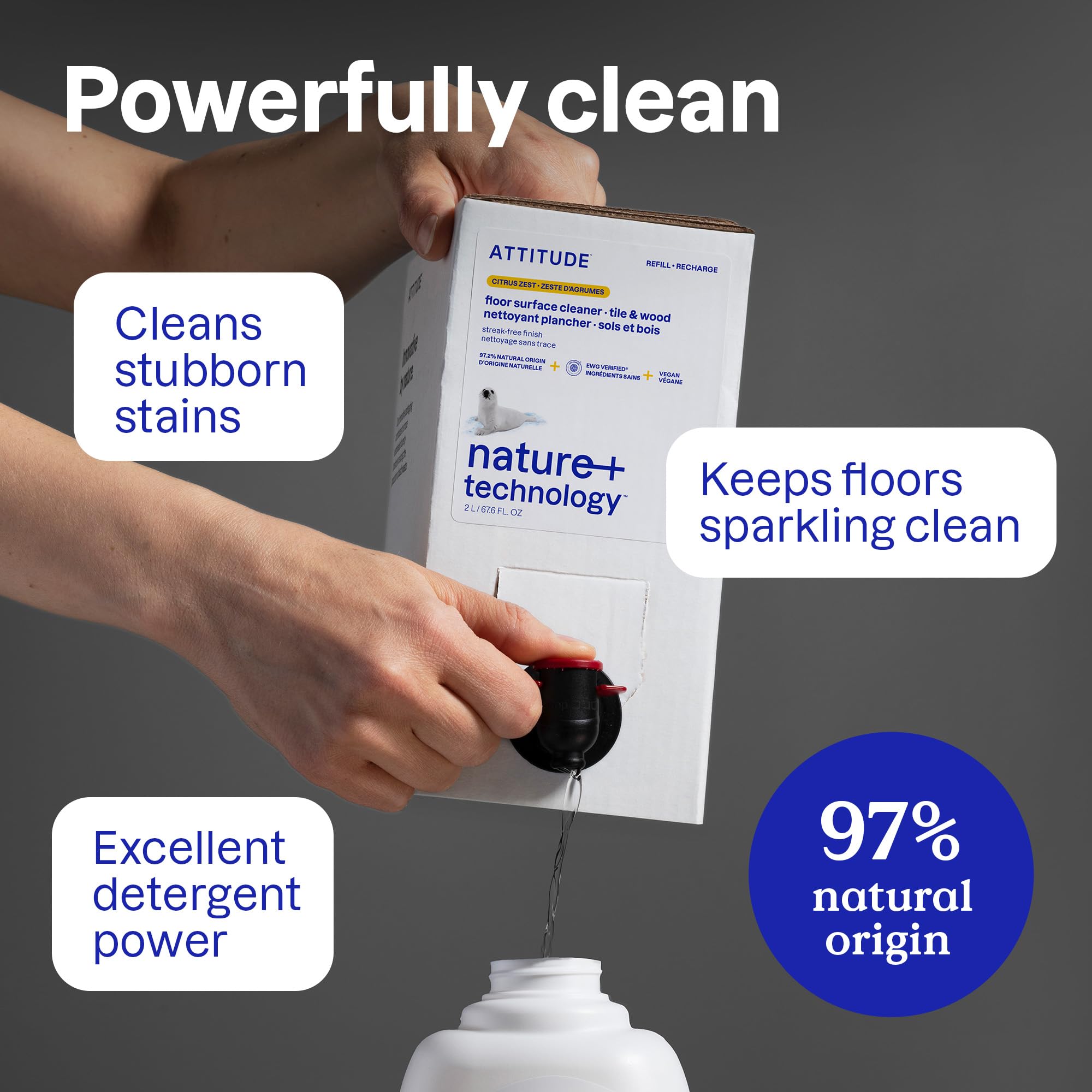 ATTITUDE Floor Cleaner - EWG Verified, Streak-Free, Vegan & Plant-Based | Citrus Zest Scent | 1.04 L 3