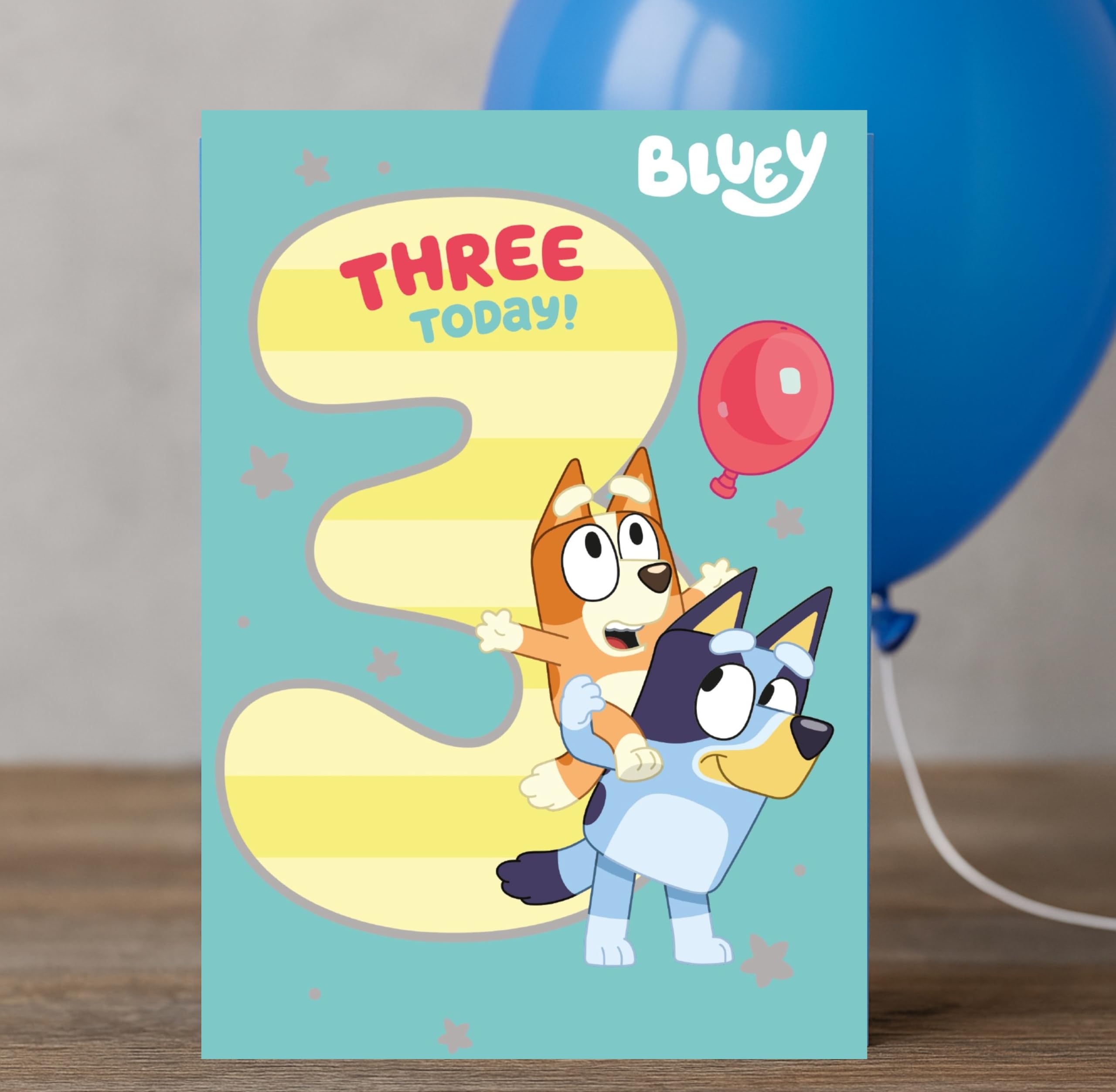 Danilo Promotions LTD Bluey Age 3 Birthday Card for Unisex Kids | Front Reads 'THREE TODAY!' 4