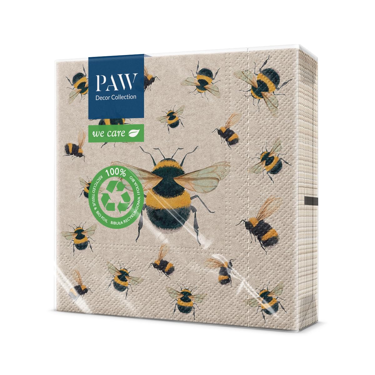 PAW Decor Collection Napkins 3-Ply - 20 Pieces | 33 x 33 cm | Brown Recycled Paper