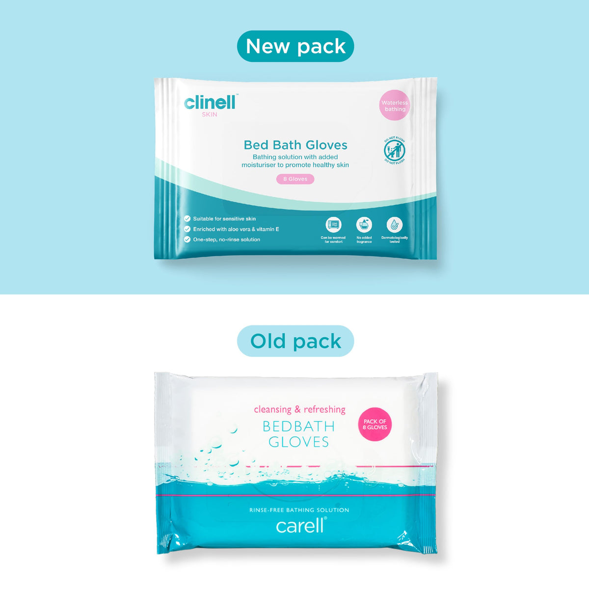 Clinell Bed Bath Gloves - Pack of 8