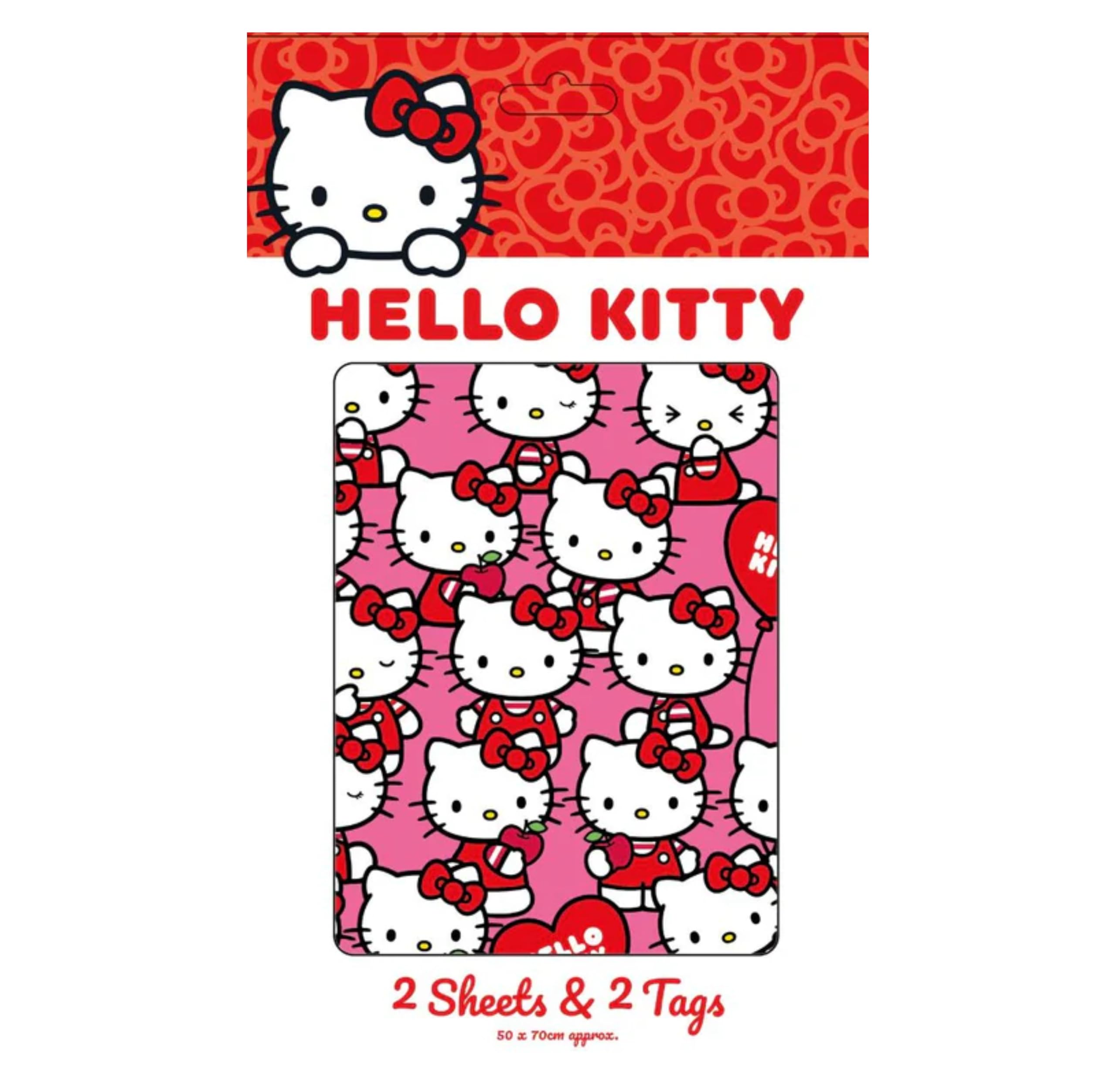 Danilo Promotions LTD Hello Kitty Wrapping Paper - 2 Sheets & 2 Tags | Red | Recycled Material 1