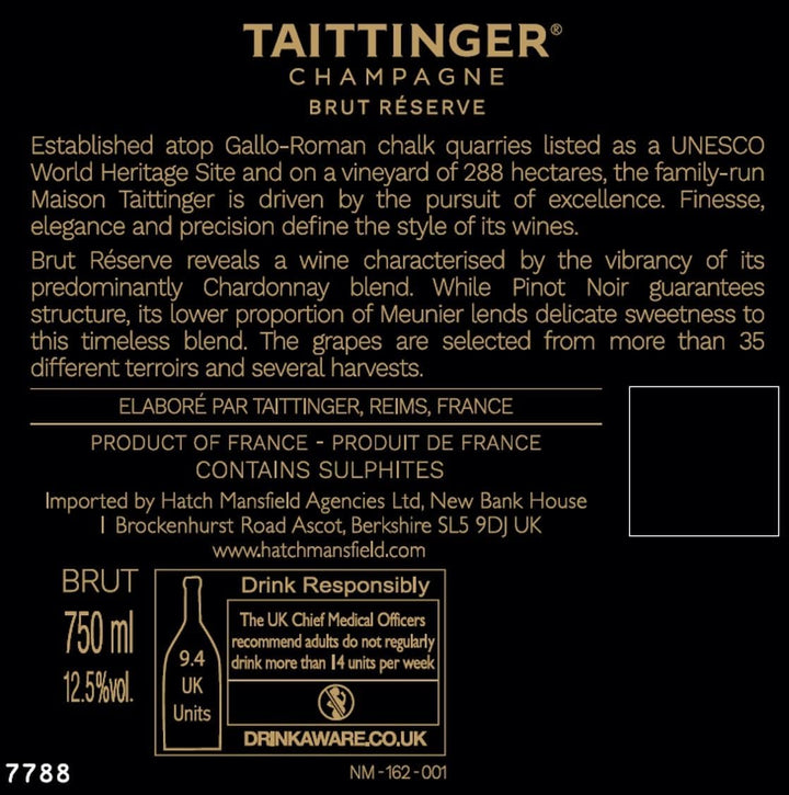 Taittinger Brut Réserve Non-Vintage Champagne - 75cl Gift Box