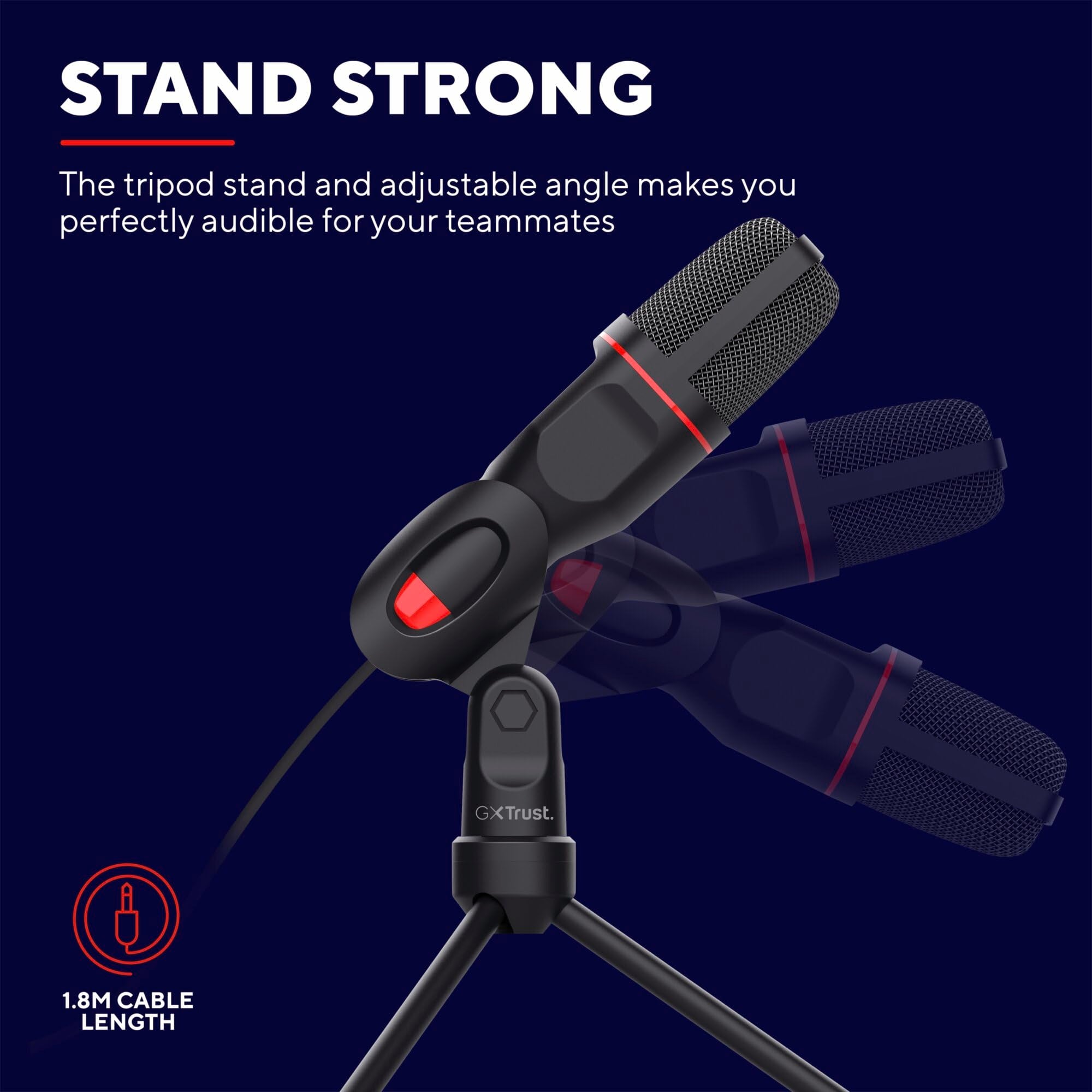 Trust Gaming GXT 212 Mico USB Microphone on Tripod for PC, PS4, PS5 and Laptop, Mic with 3.5 mm and USB Connection, 1.80 m Cable, for Streaming, Twitch and Youtube - Black 4