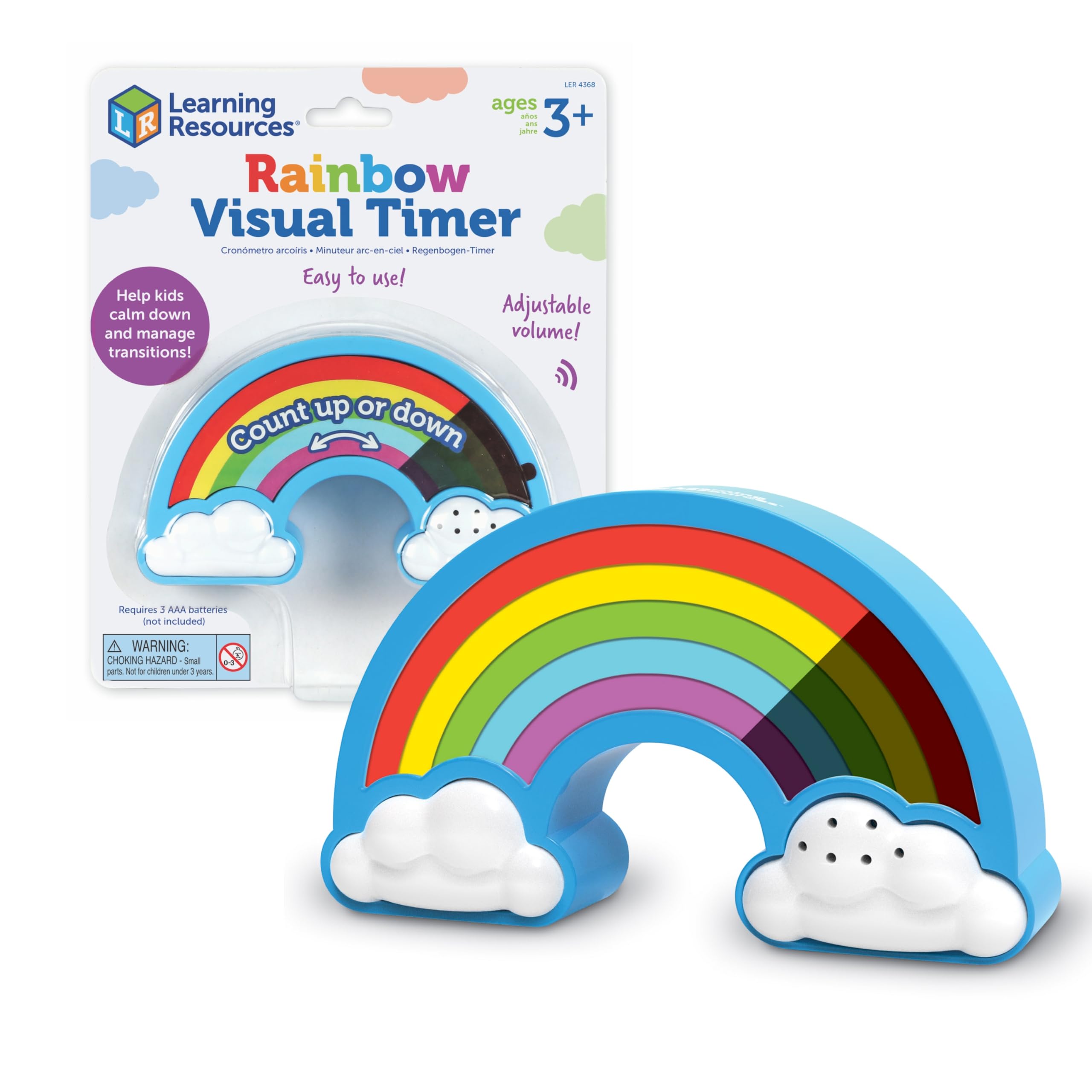 Learning Resources Rainbow Visual Timer for Kids | 5 Time Increments | Doubles as Night Light