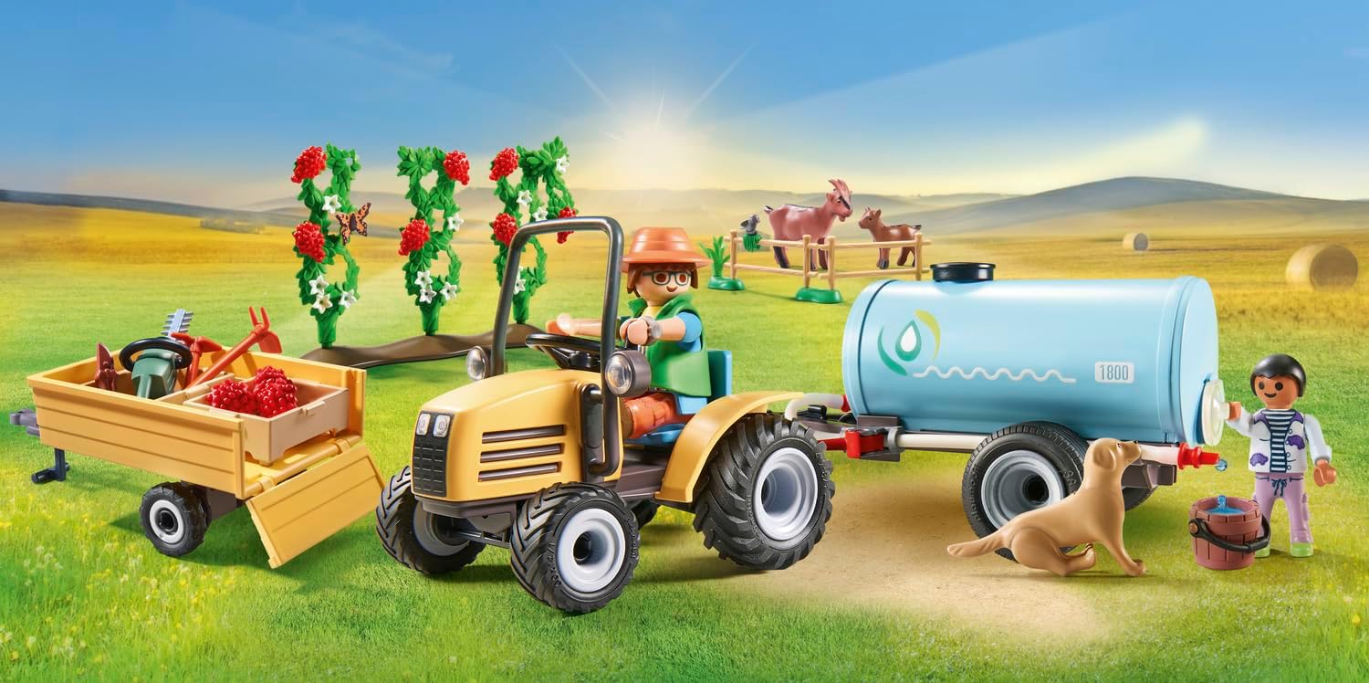 Playmobil 71442 Country Tractor with Trailer and Water Tank Playset - Farm Harvest Adventure for Kids