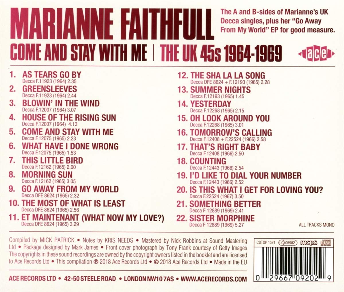 Marianne Faithfull - Come And Stay With Me: The UK 45s 1964-1969 [CD]