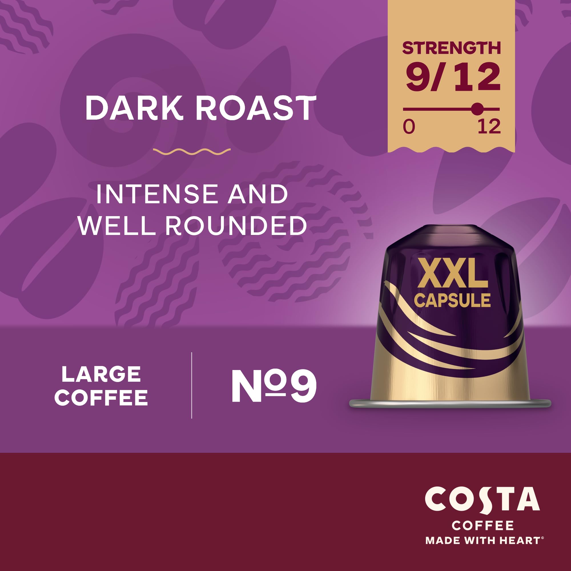 Costa Dark Intense Roast XXL Coffee Pods (Pack of 5, 50 Capsules) for L'OR BARISTA 10