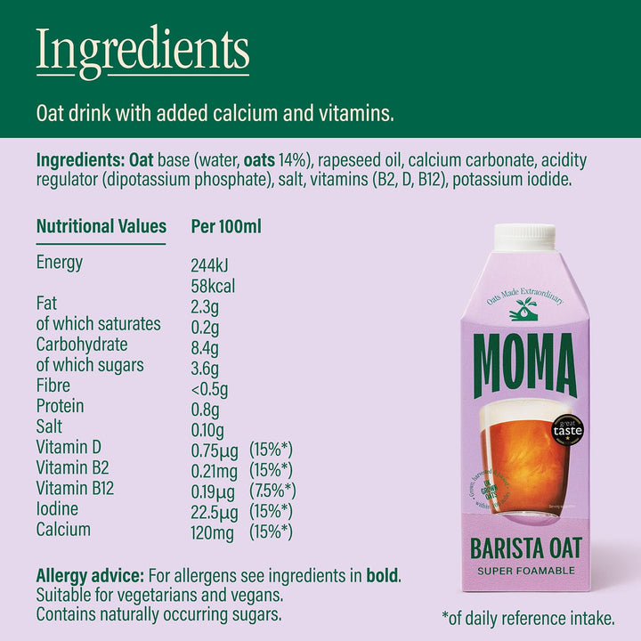 MOMA Barista Oat Drink - 750ml - Plant-Based, Vegan, No Added Sugar