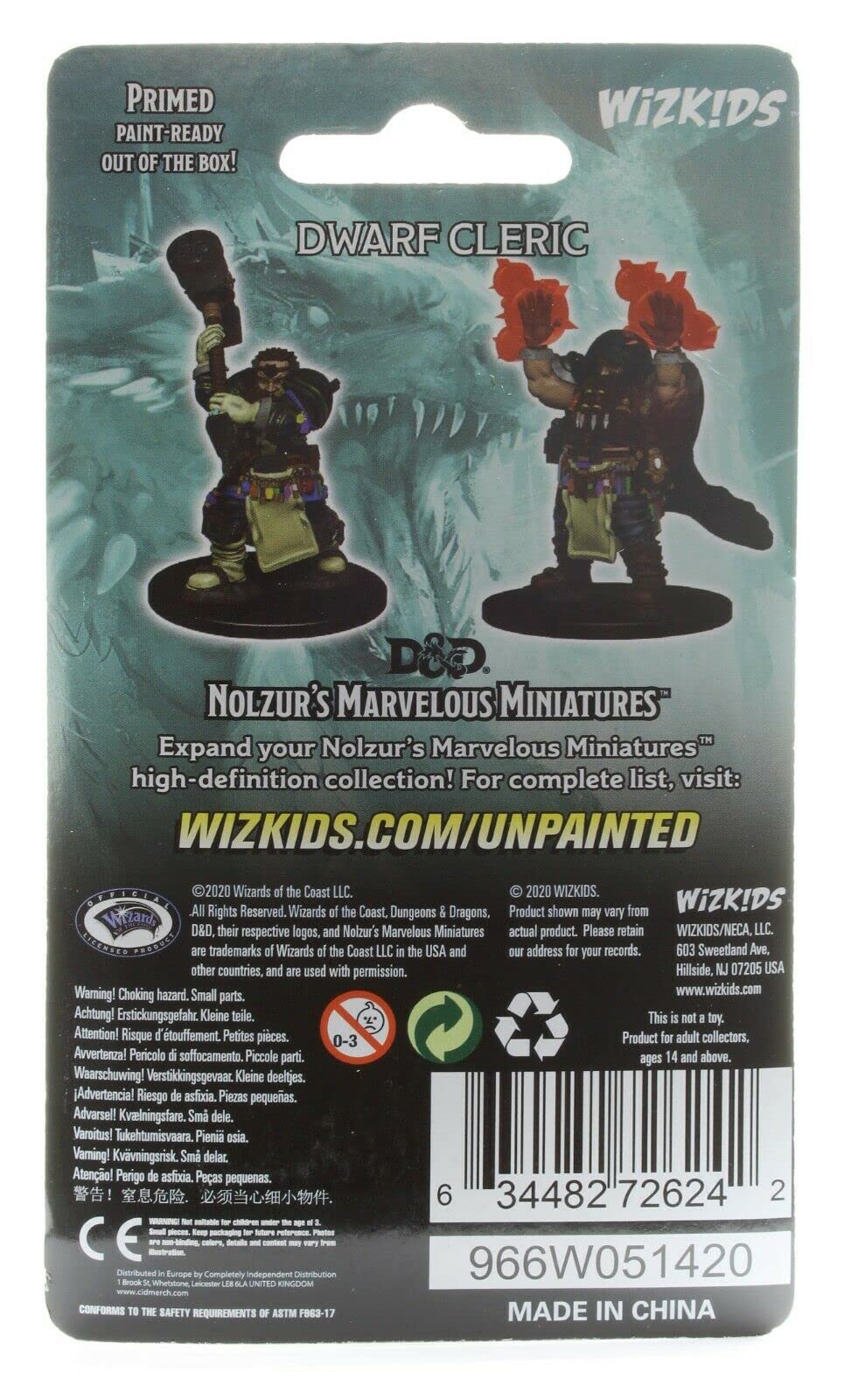 Dungeons & Dragons Nolzur's Marvelous Unpainted Miniatures - Dwarf Male Cleric | Preprimed Plastic Figure