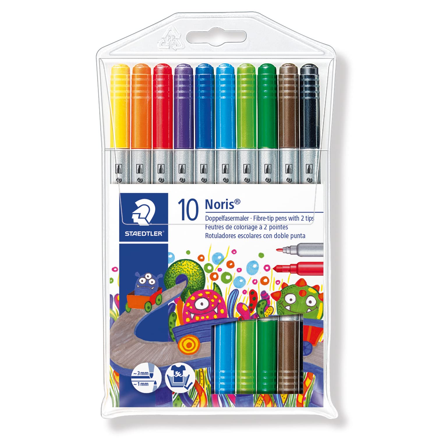 STAEDTLER Noris Club Double Ended Fibre Tips - 10 Count Pack | Washable Ink | Dual 1.0mm & 3.0mm Tips 1