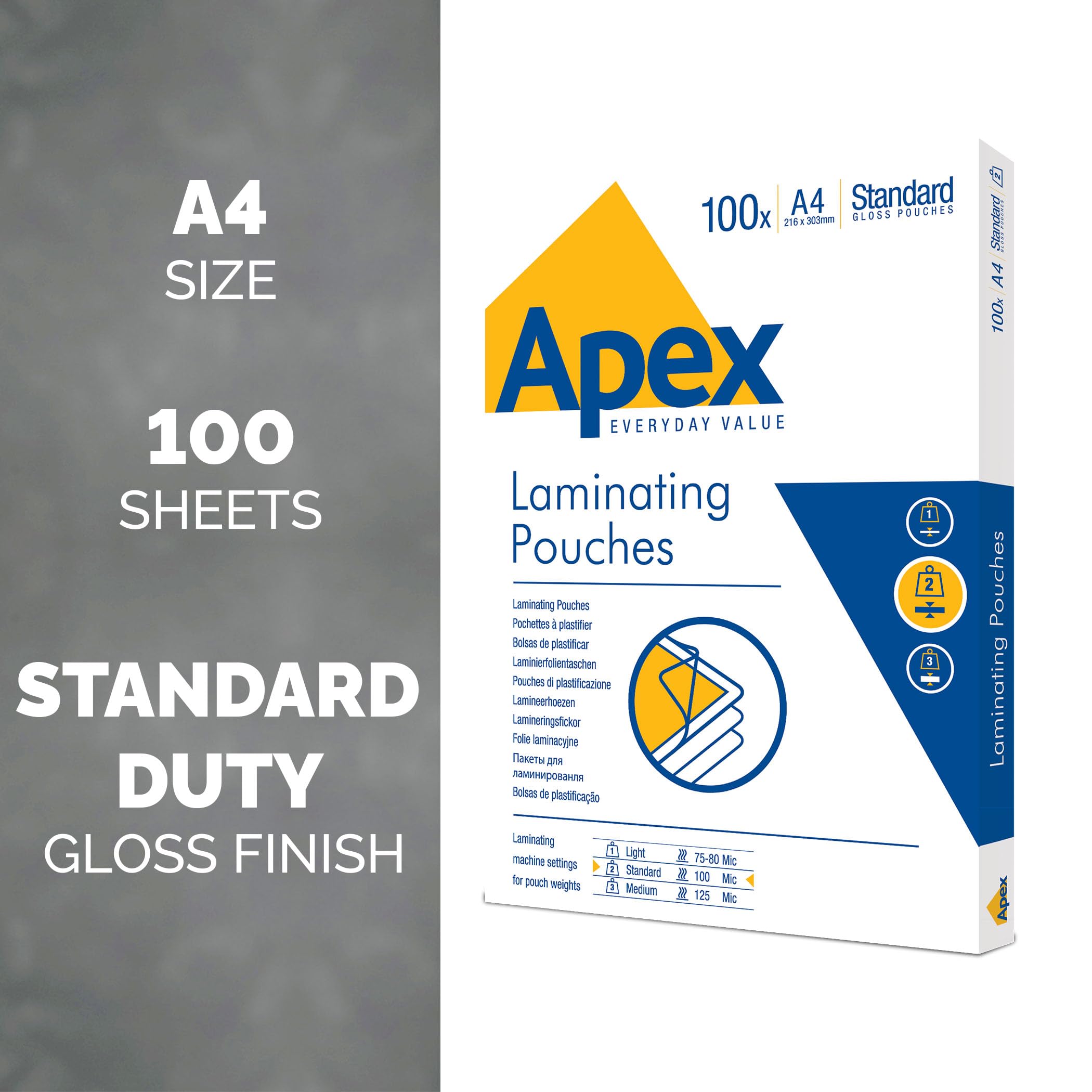 Fellowes Apex A4 Laminating Pouches - 100 Pack | 100 Micron Standard Glossy Finish 2
