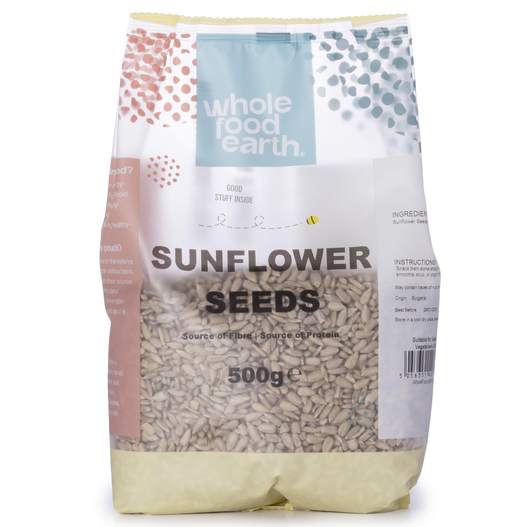Wholefood Earth Natural Sunflower Seeds - 500g | GMO Free | Source of Fibre & Protein
