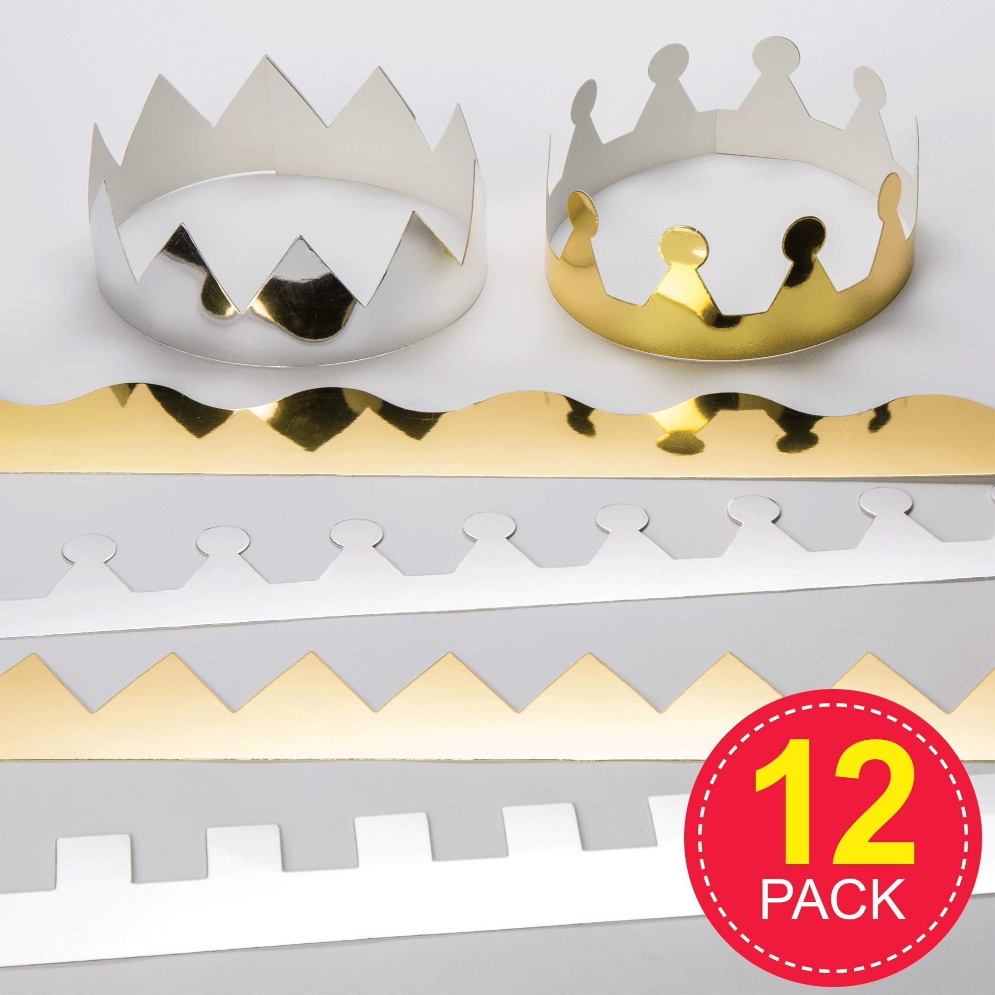 Baker Ross EV299 Metallic Card Crowns - Pack of 12 | Adjustable 57cm | Gold & Silver 2