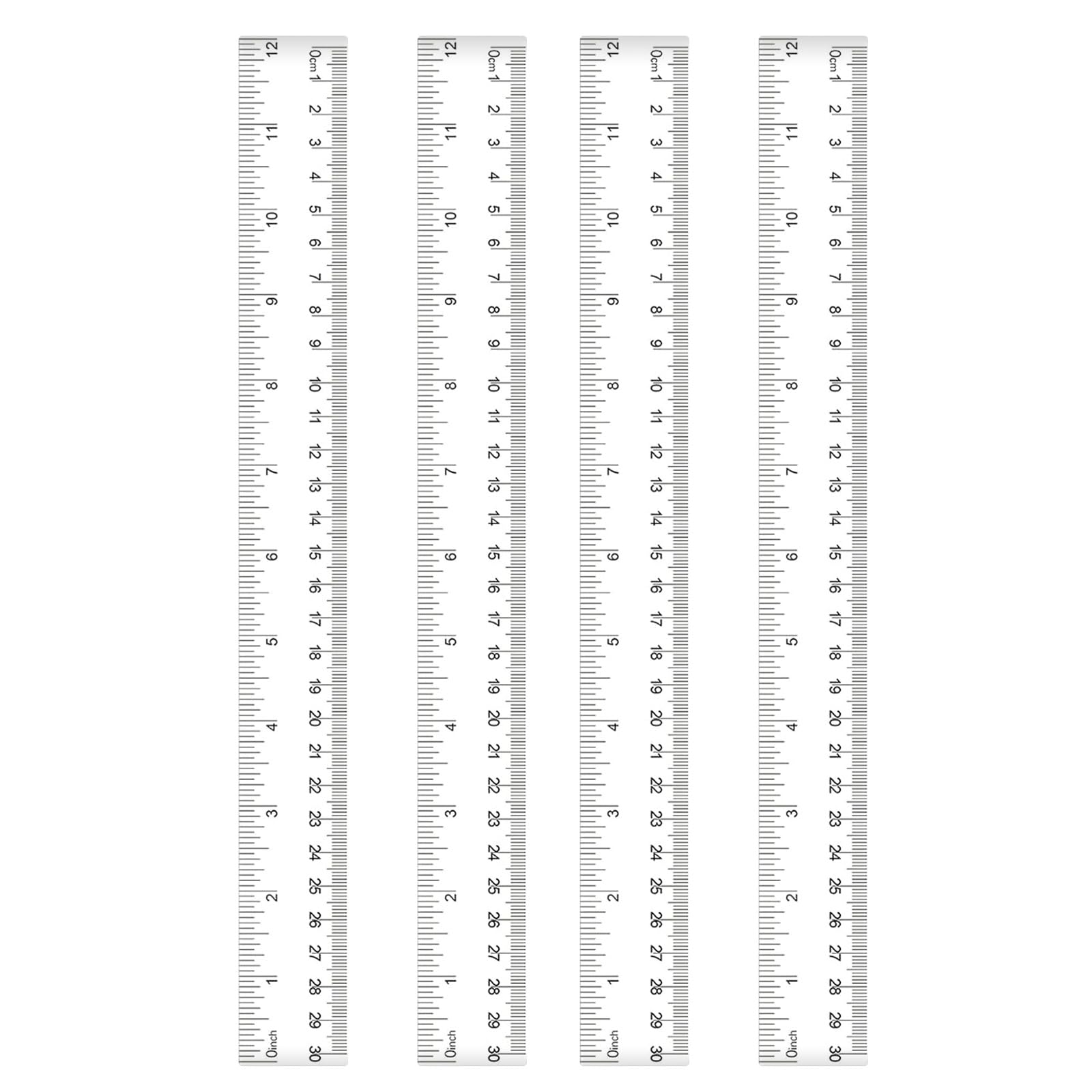 MOXYOY Plastic Ruler Set - 4 Pcs 30cm/12in Clear Dual Scale for School & Office