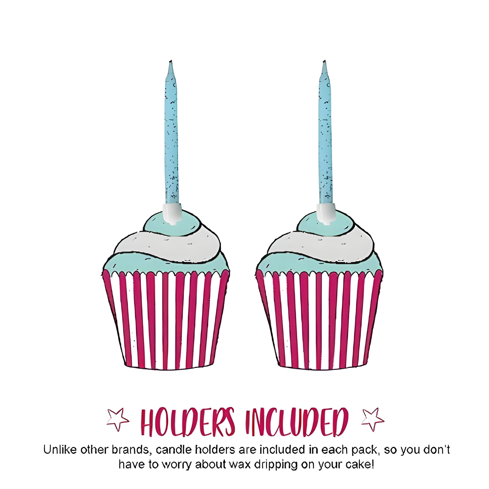 Anniversary House Pale Blue Glitter Birthday Candles Set of 12 with Holders | Unscented Wax | 7.5 cm 5