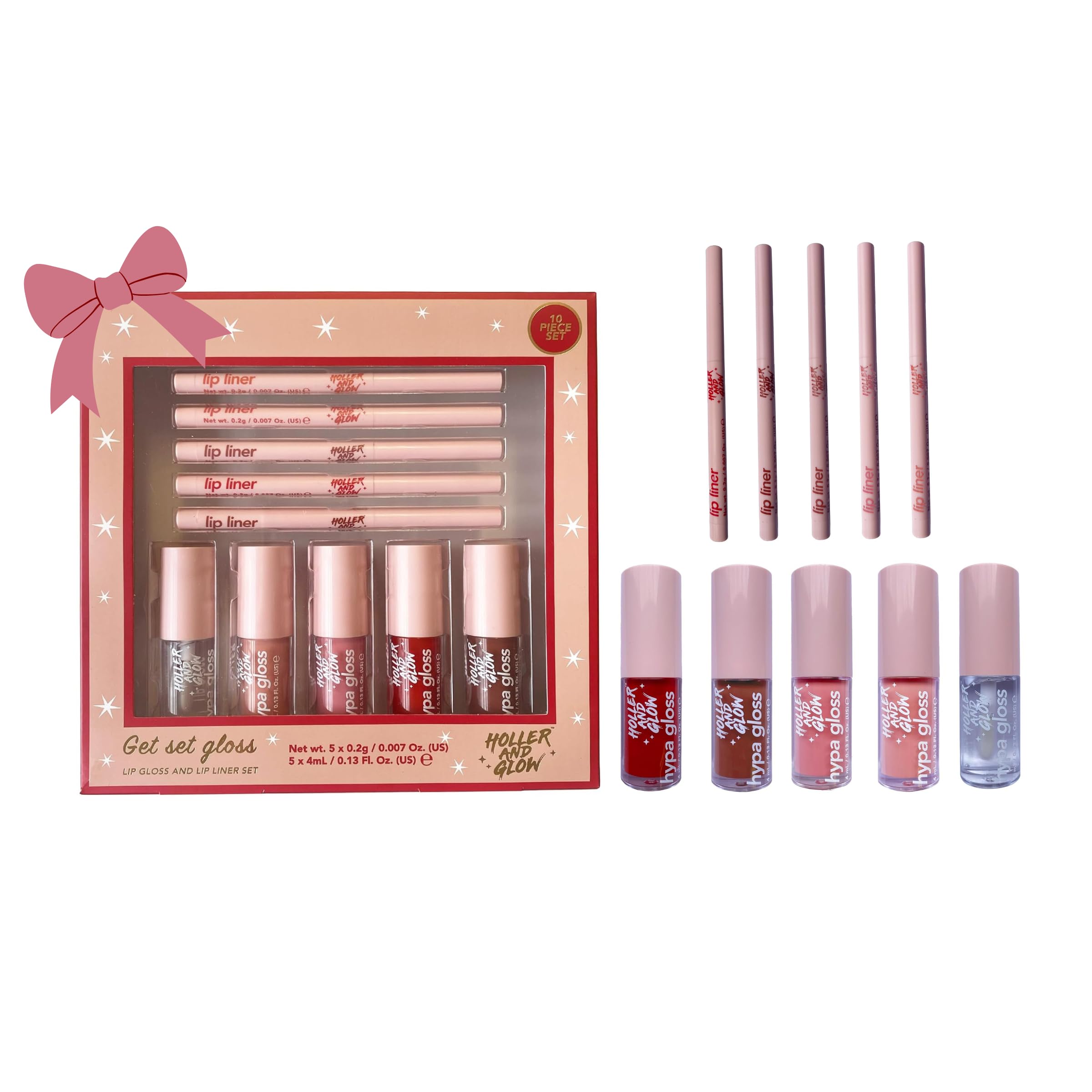 Holler & Glow Get Set Gloss Lip Liner and Lip Gloss Gift Set - 10 Piece, Pink 1
