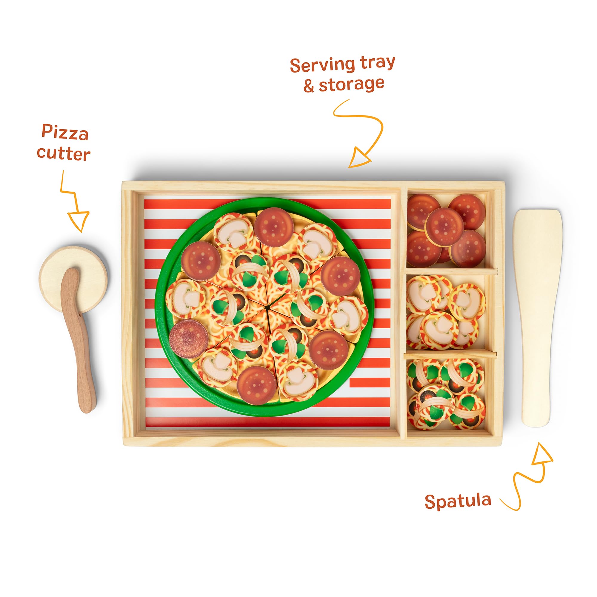 Melissa & Doug Wooden Pizza Set - Sliceable Play Food with 50+ Toppings | Ages 3+ 4