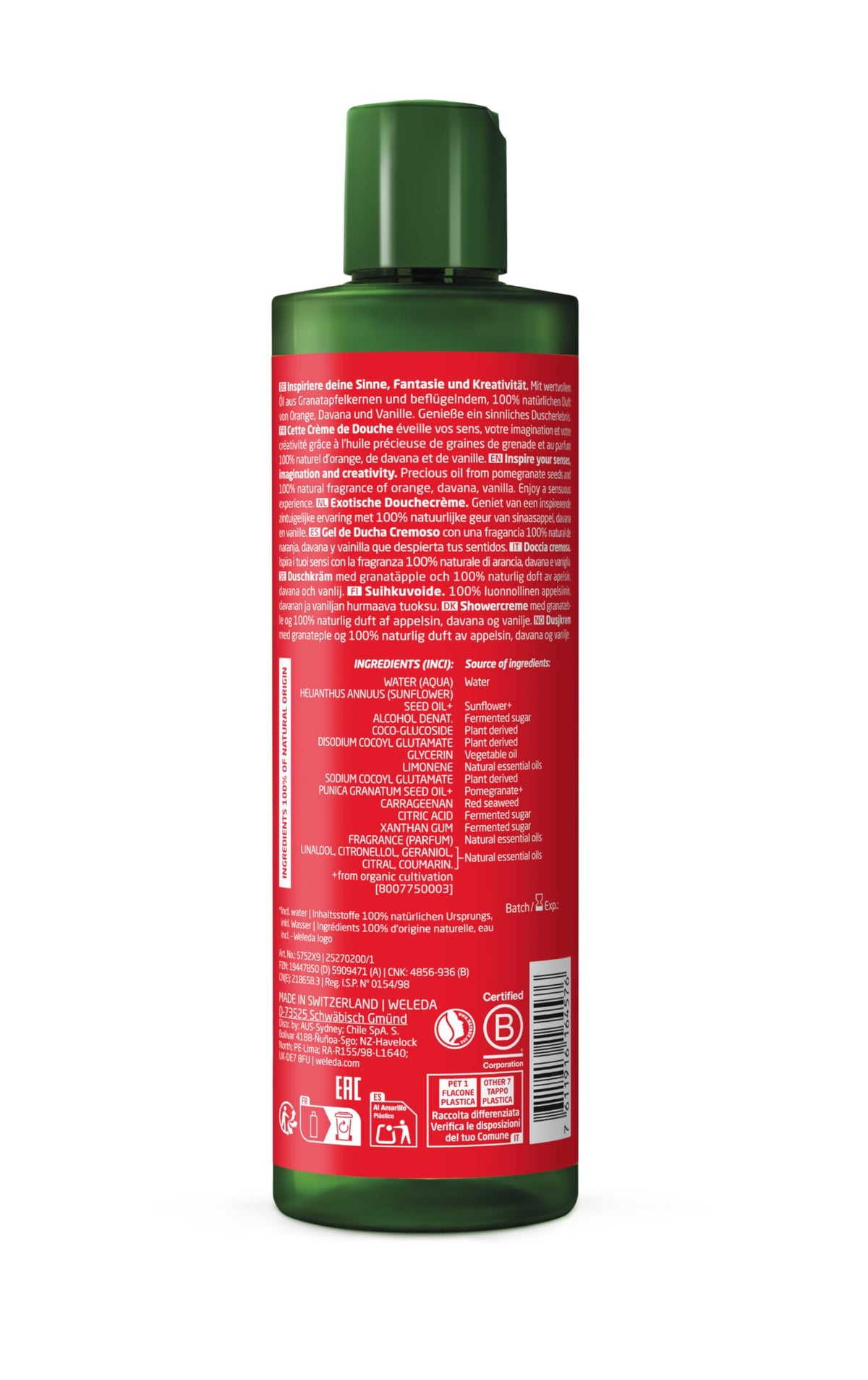 WELEDA Pomegranate Shower Gel - Hydrating, Vegan, 400ml