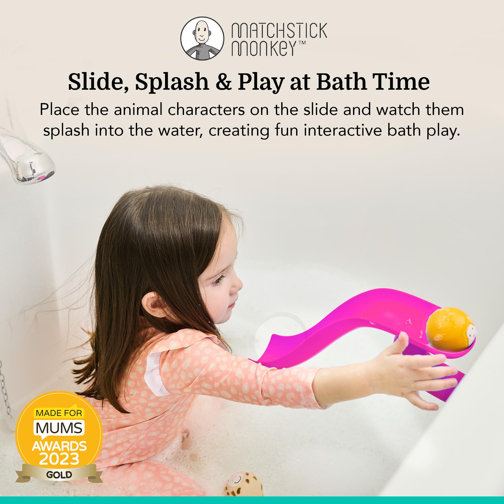 Matchstick Monkey Bathtime Slide Set - Antimicrobial Protection | Easy Grip | Ages 12M+ | Pink 2