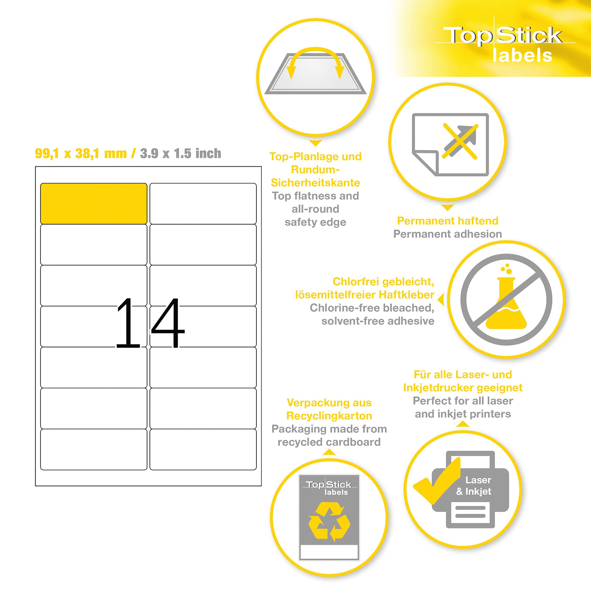 TopStick 8757 Address Labels - 1400 Labels, 99.1 x 38.1 mm, White, for Laser & Inkjet 6
