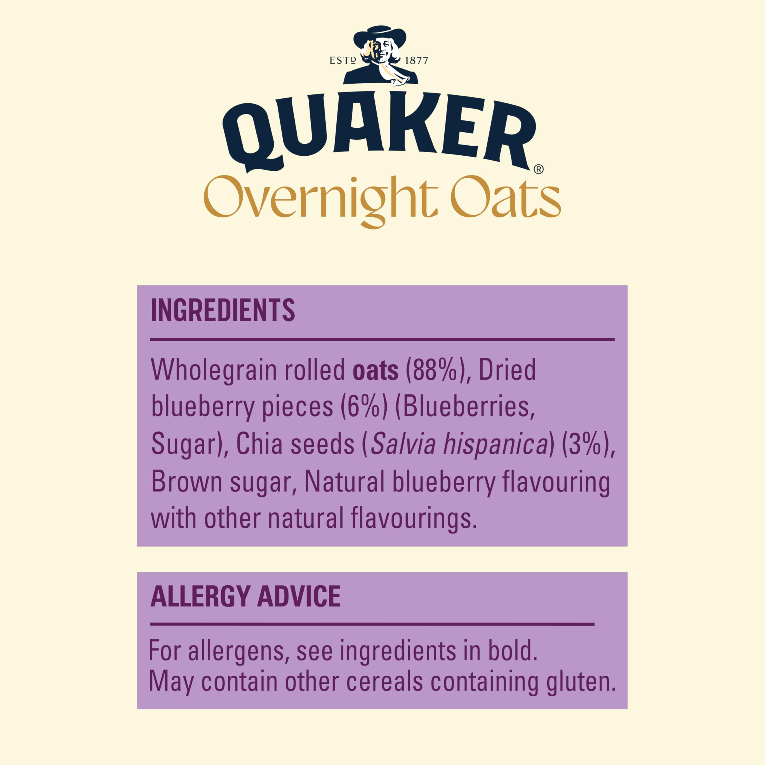 Quaker Overnight Oats Blueberry Cereal - Source of Fibre | Natural Energy Release | 350g 6