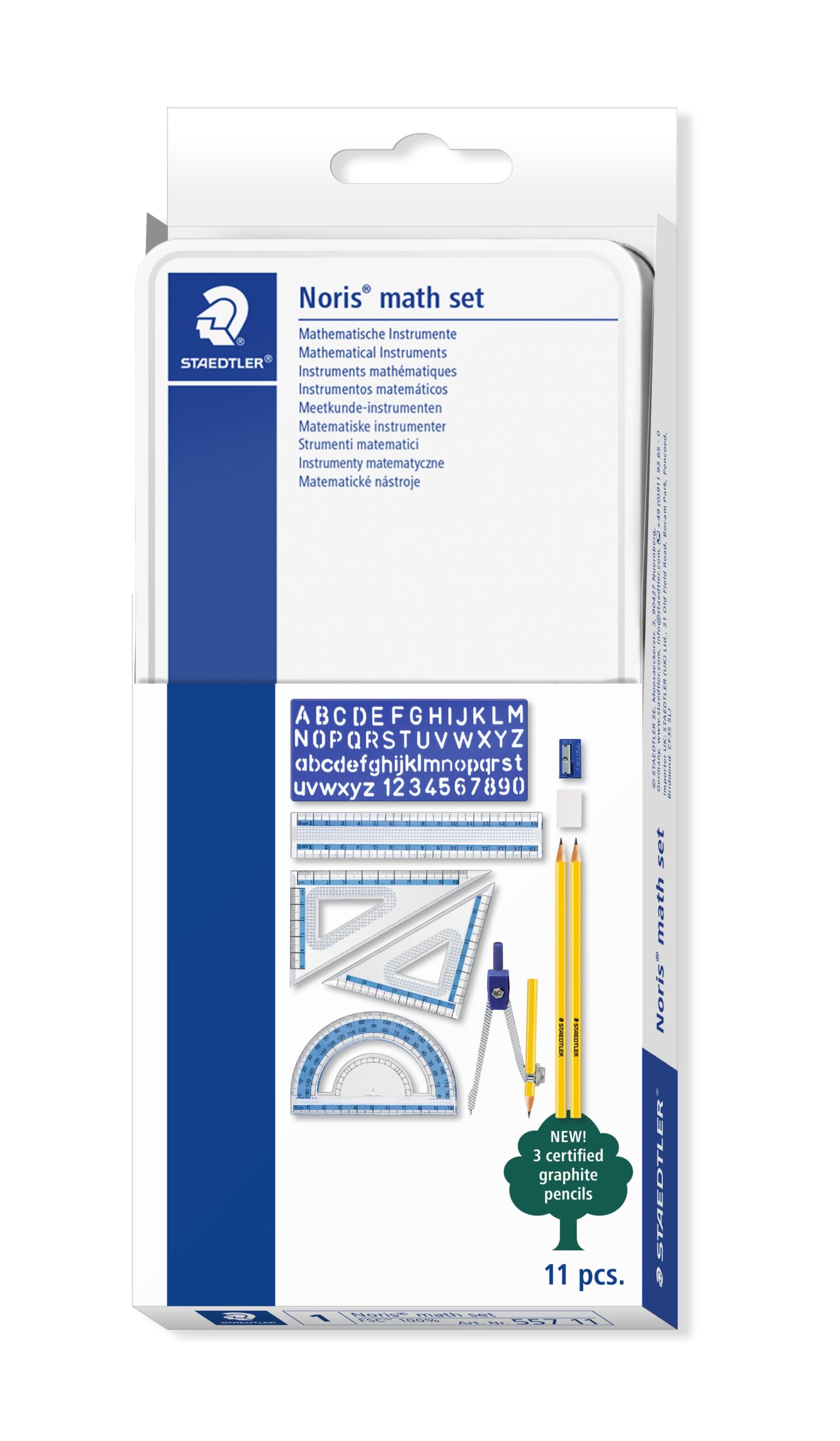 STAEDTLER Noris Maths Set 557 11 ST - 11 Pieces | Plastic Instruments in Storage Tin