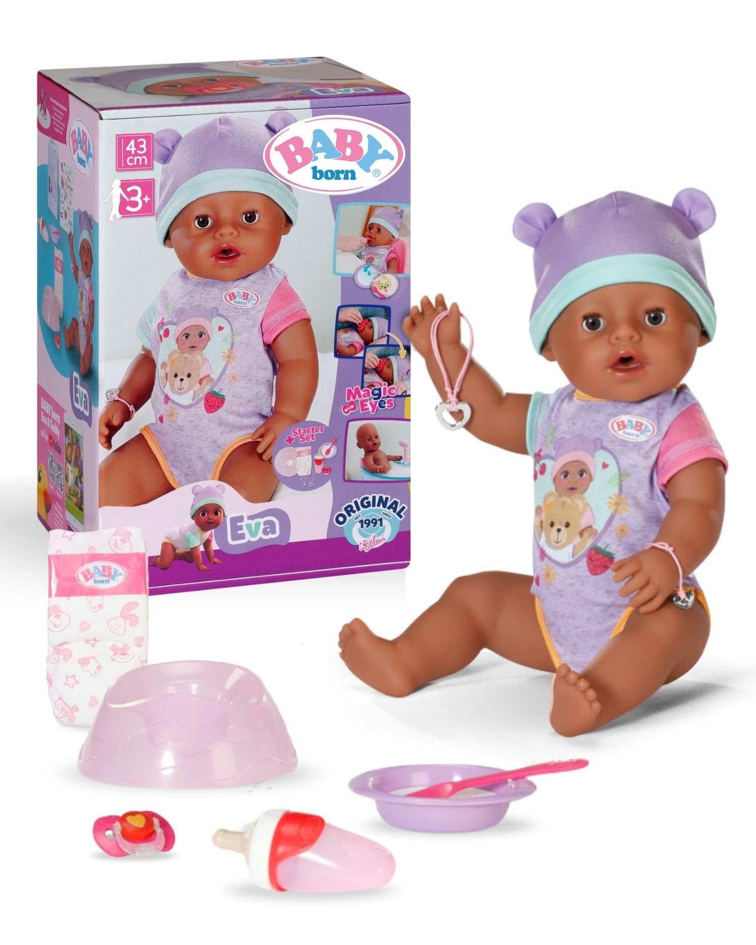 BABY born Eva Baby Doll with 10 Functions & Accessories - 43cm Interactive Doll for Kids 1