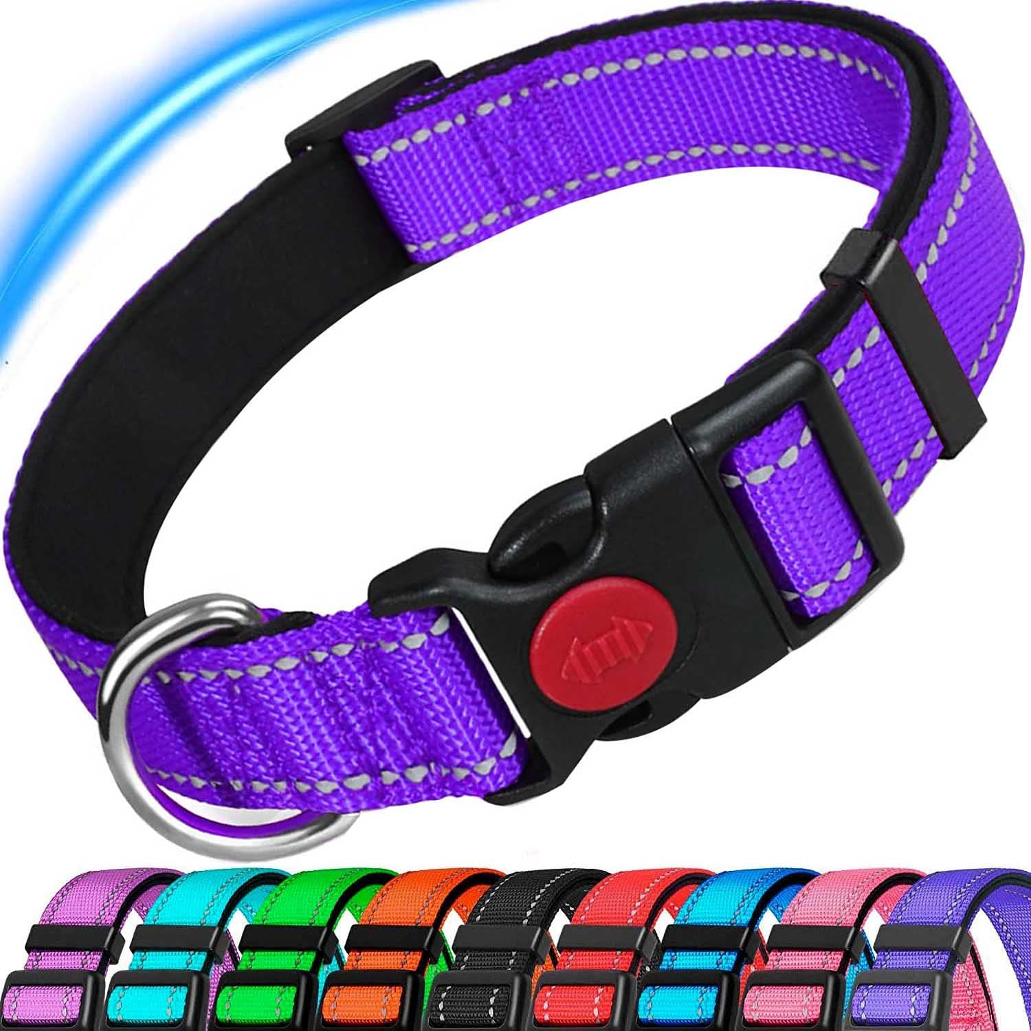 ATETEO Reflective Adjustable Dog Collar with Soft Neoprene - Purple, Size S