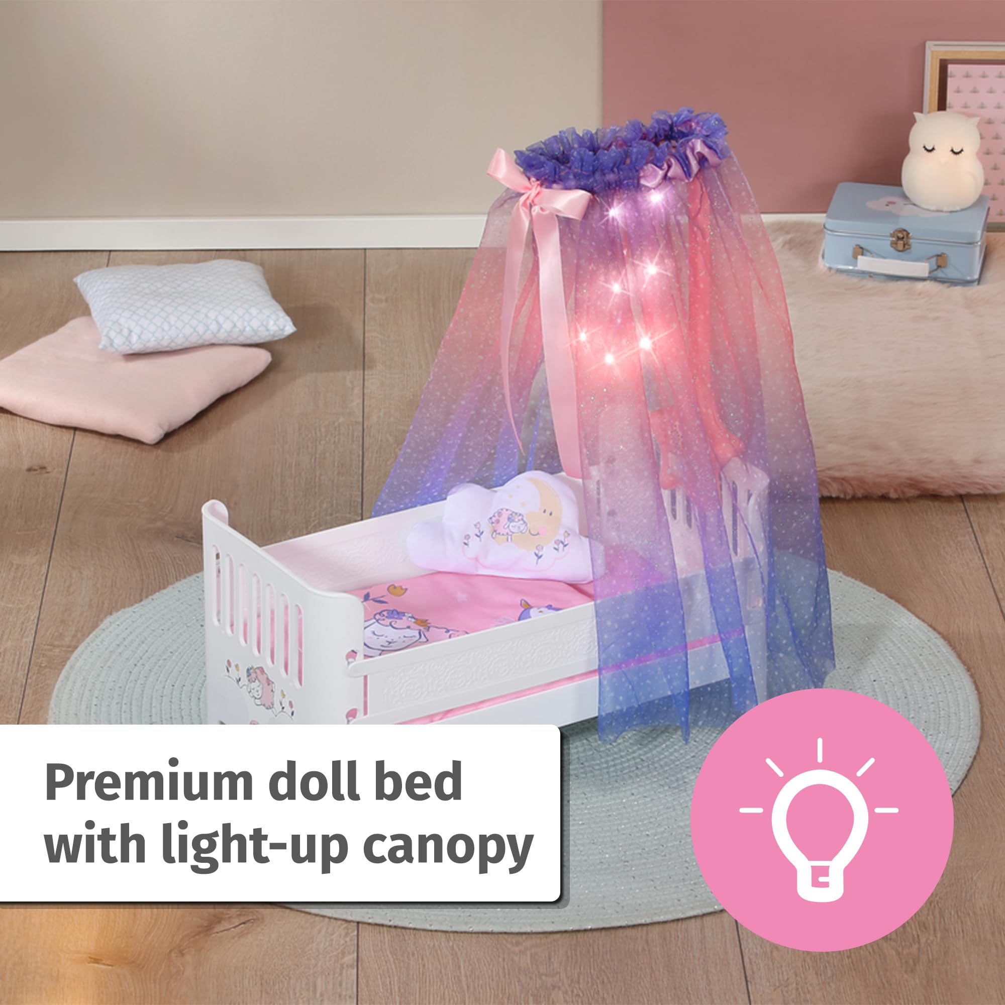 Baby Annabell Sweet Dreams Bed - Light-Up Canopy with Lullaby & Bedding Set 2