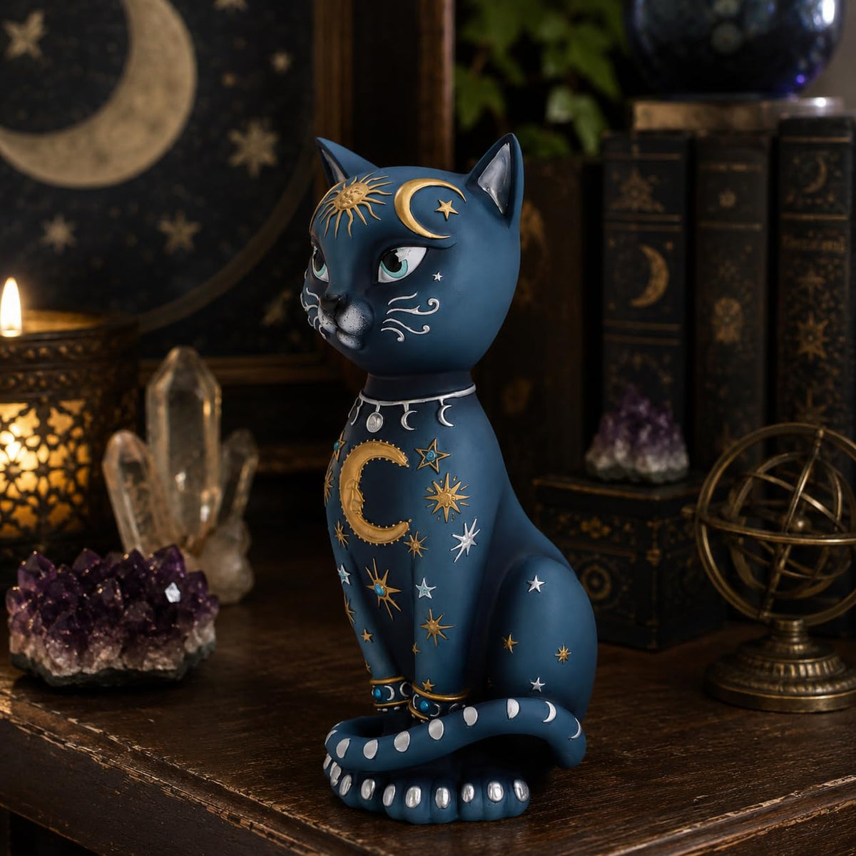 Nemesis Now Celestial Kitty Figurine - Blue Resin, 26cm