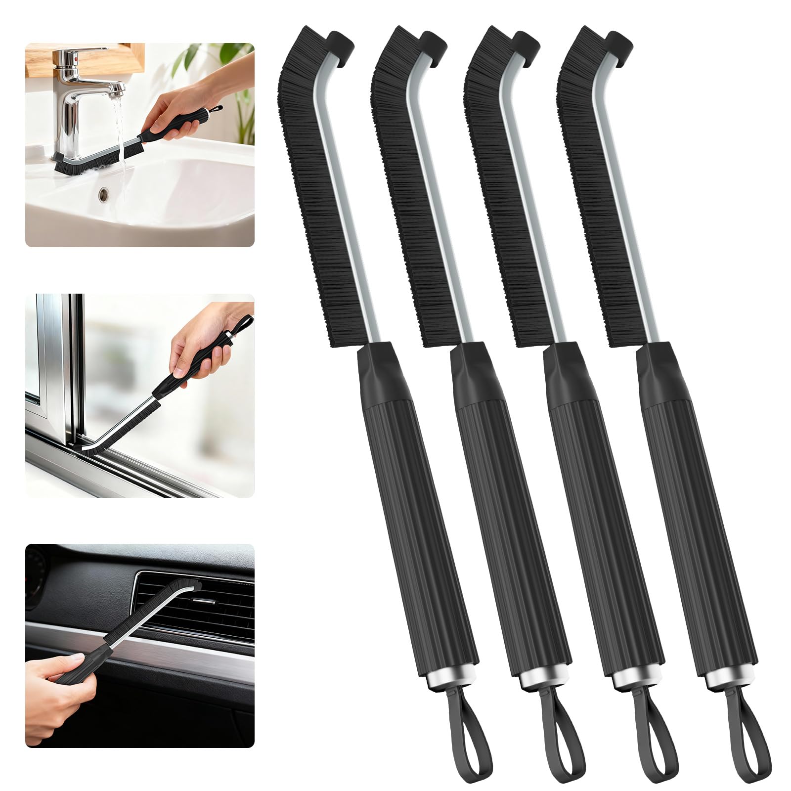 Oderra Crevice Cleaning Brush - 3mm Hard Bristle, 4 Pcs, Black