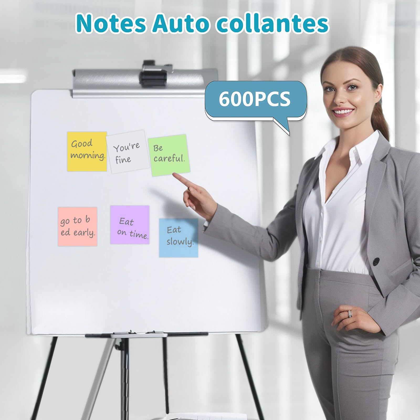 MOXYOY Super Sticky Pastel Self-Stick Notes - 600 Sheets | 76x76mm | 6 Colors