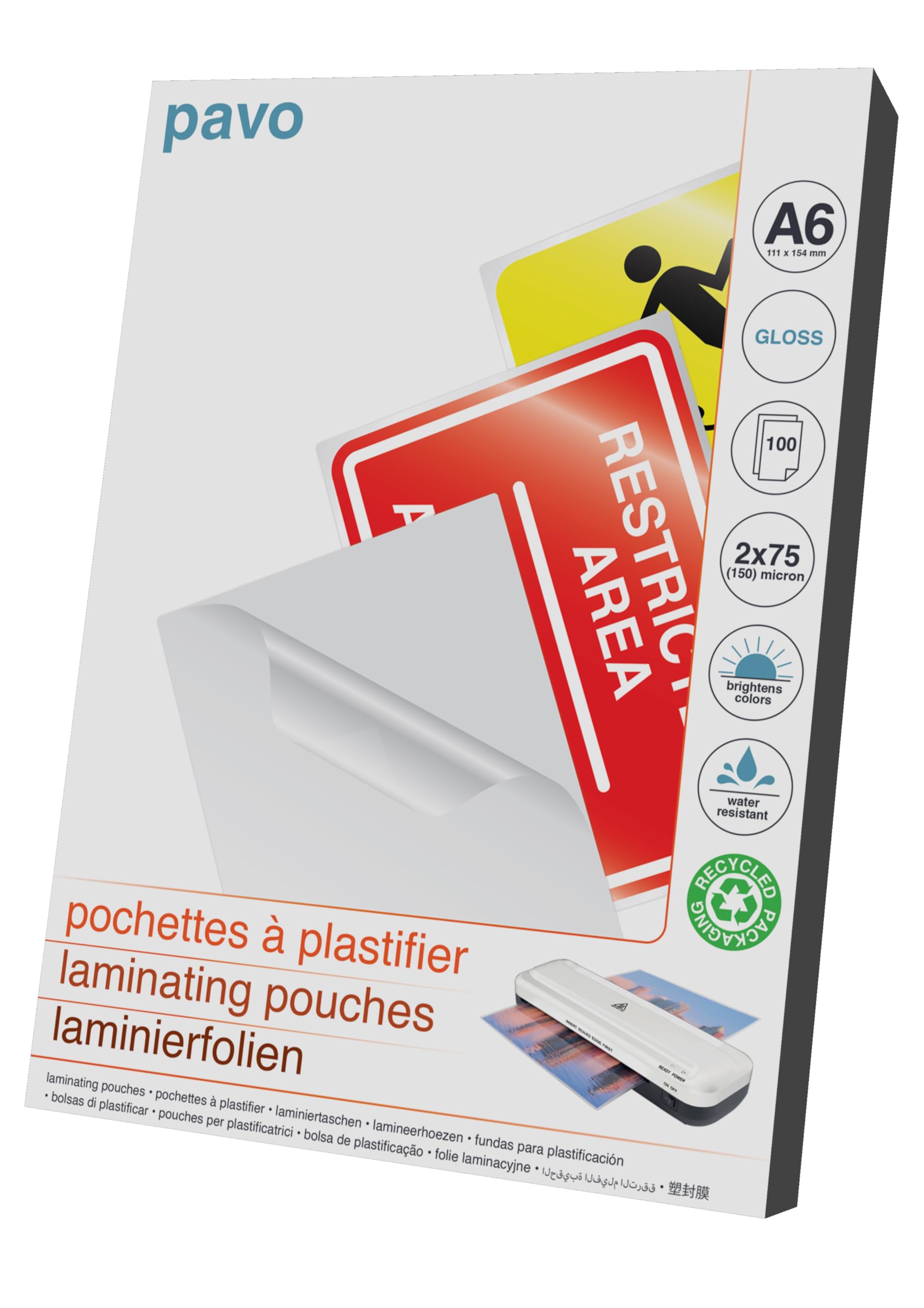 Pavo Laminating Pouches A6 2x75 mic - 100 Pack | Glossy Finish | Everyday Protection