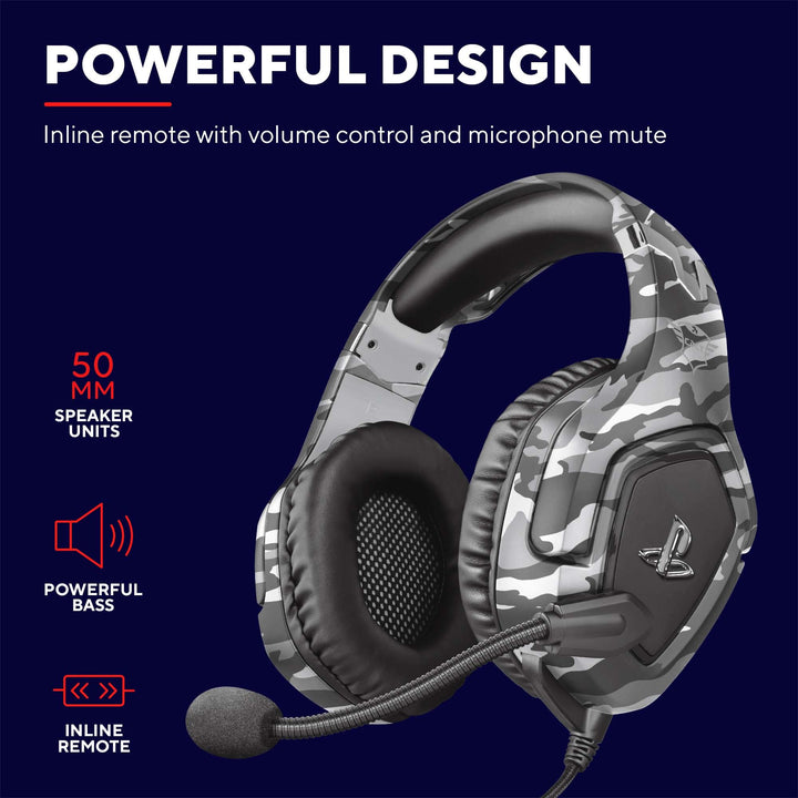 Trust GXT 488 Forze-G Gaming Headset for PS4 and PS5 – Officially Licensed with 50mm Drivers, Foldable Mic, Inline Remote, Grey