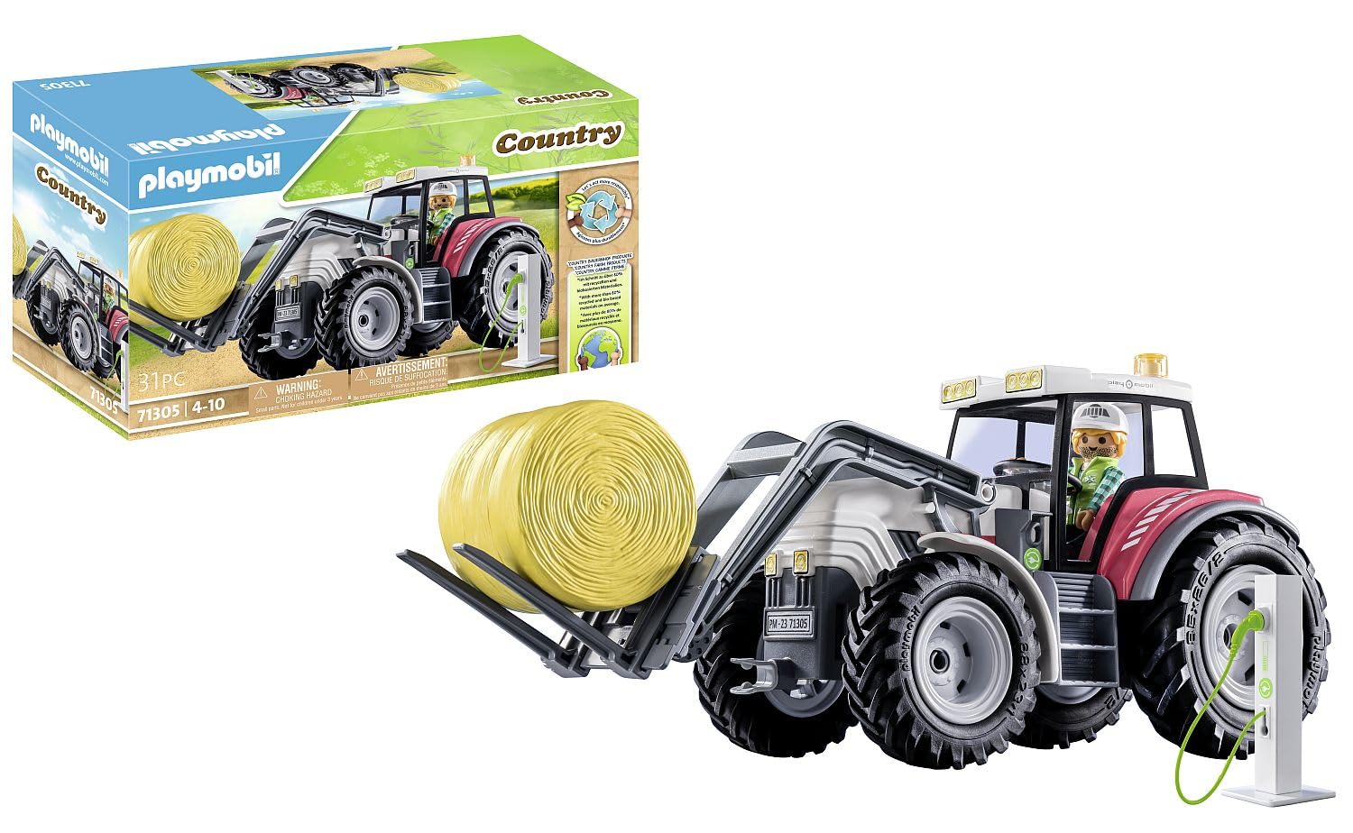 Playmobil 71305 Large Electric Tractor Playset - Educational Farm Vehicle for Kids 4+ 8