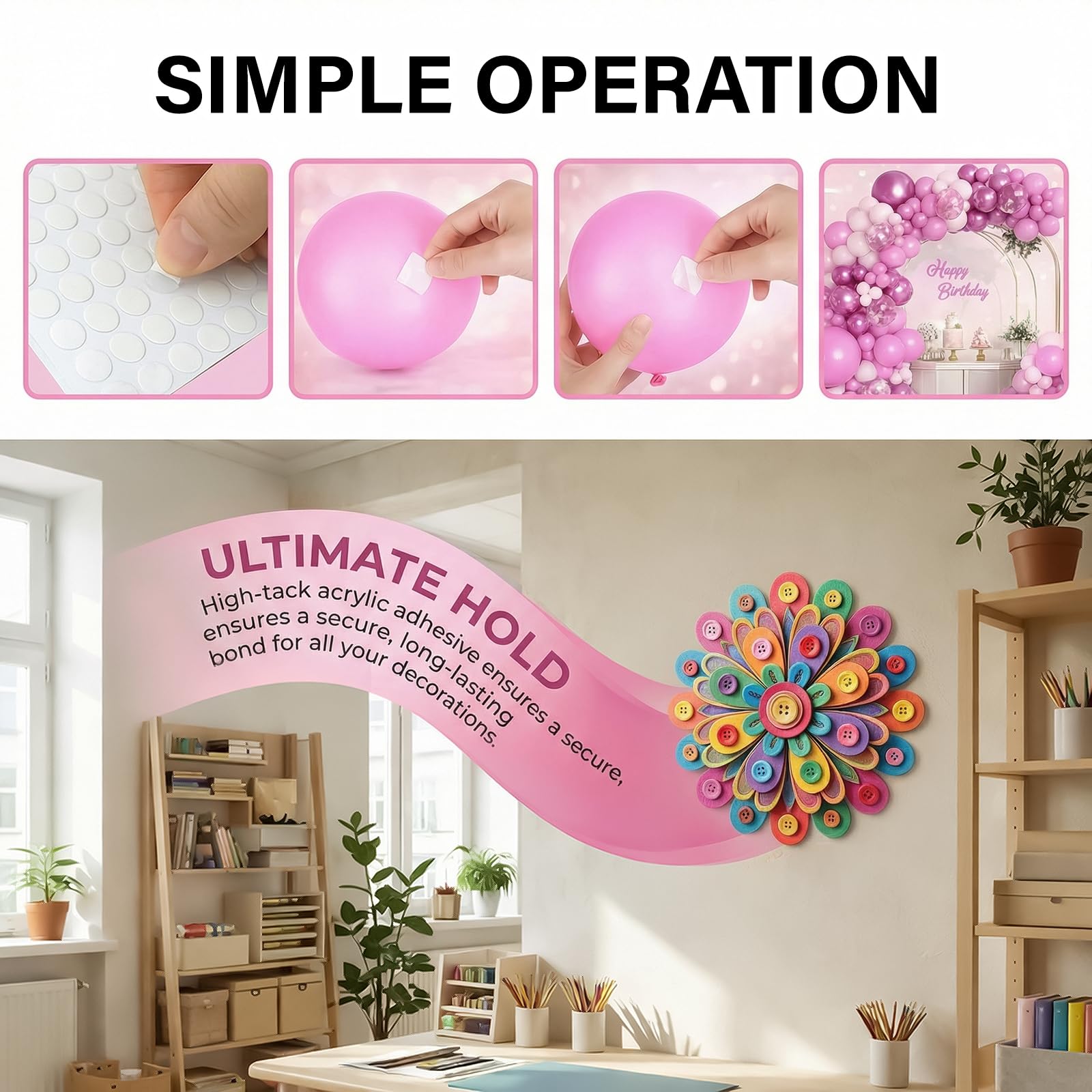 Muexoee 600 PCS Removable Balloon Glue Dots - Extra Strong Double Sided Adhesive | Clear 3