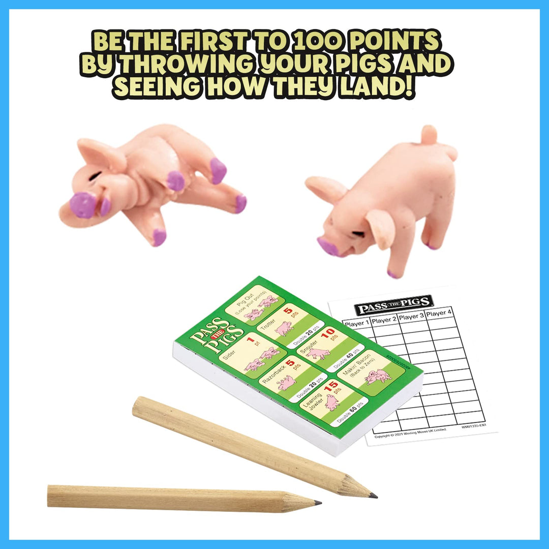 PASS THE PIGS Dice Game - Classic Party & Travel Game with 2 Pigs, Rulebook, Scorecards & Pencils