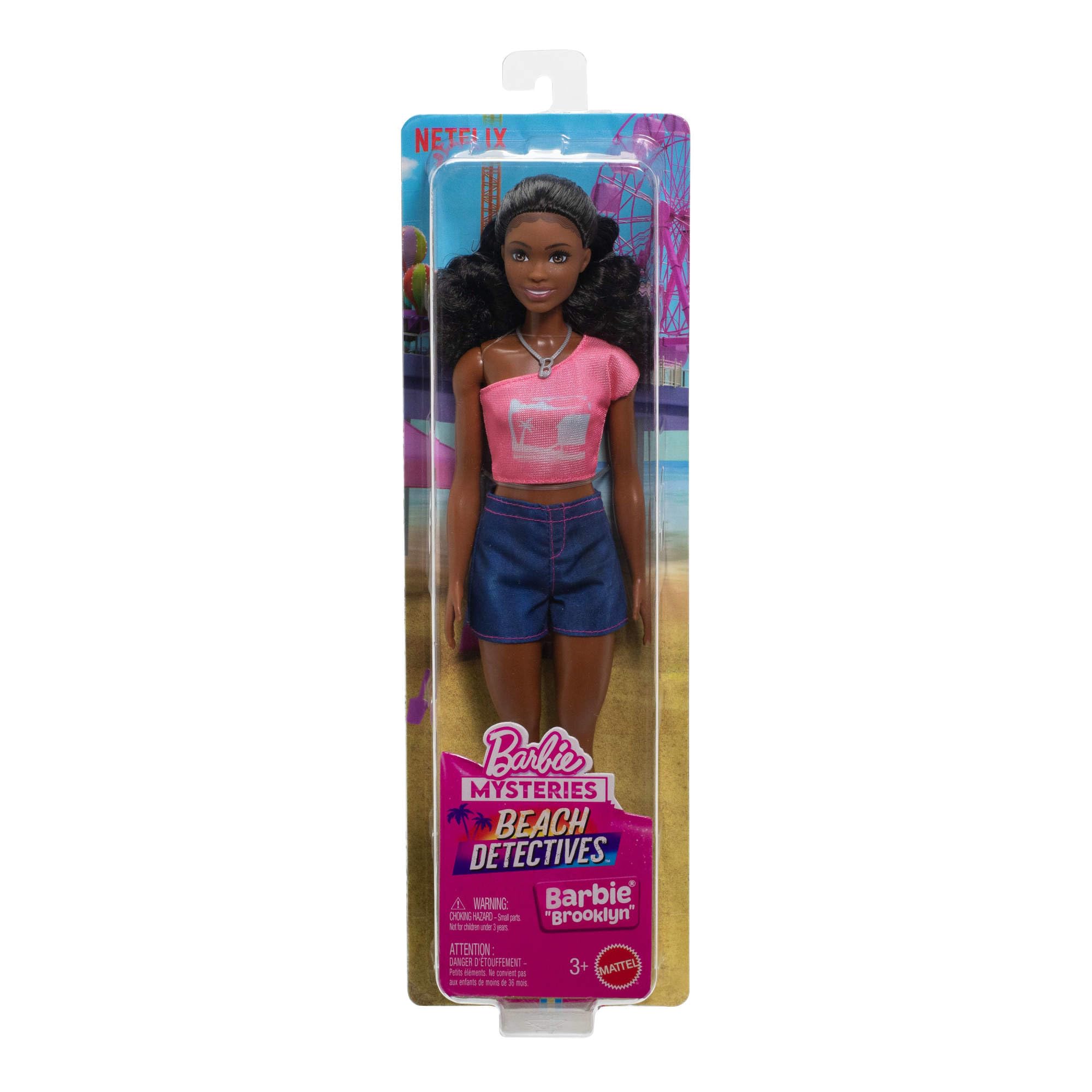 Barbie Mysteries: Beach Detectives Brooklyn Fashion Doll - Pink Outfit, Curly Brunette Hair, Ages 3+ 4